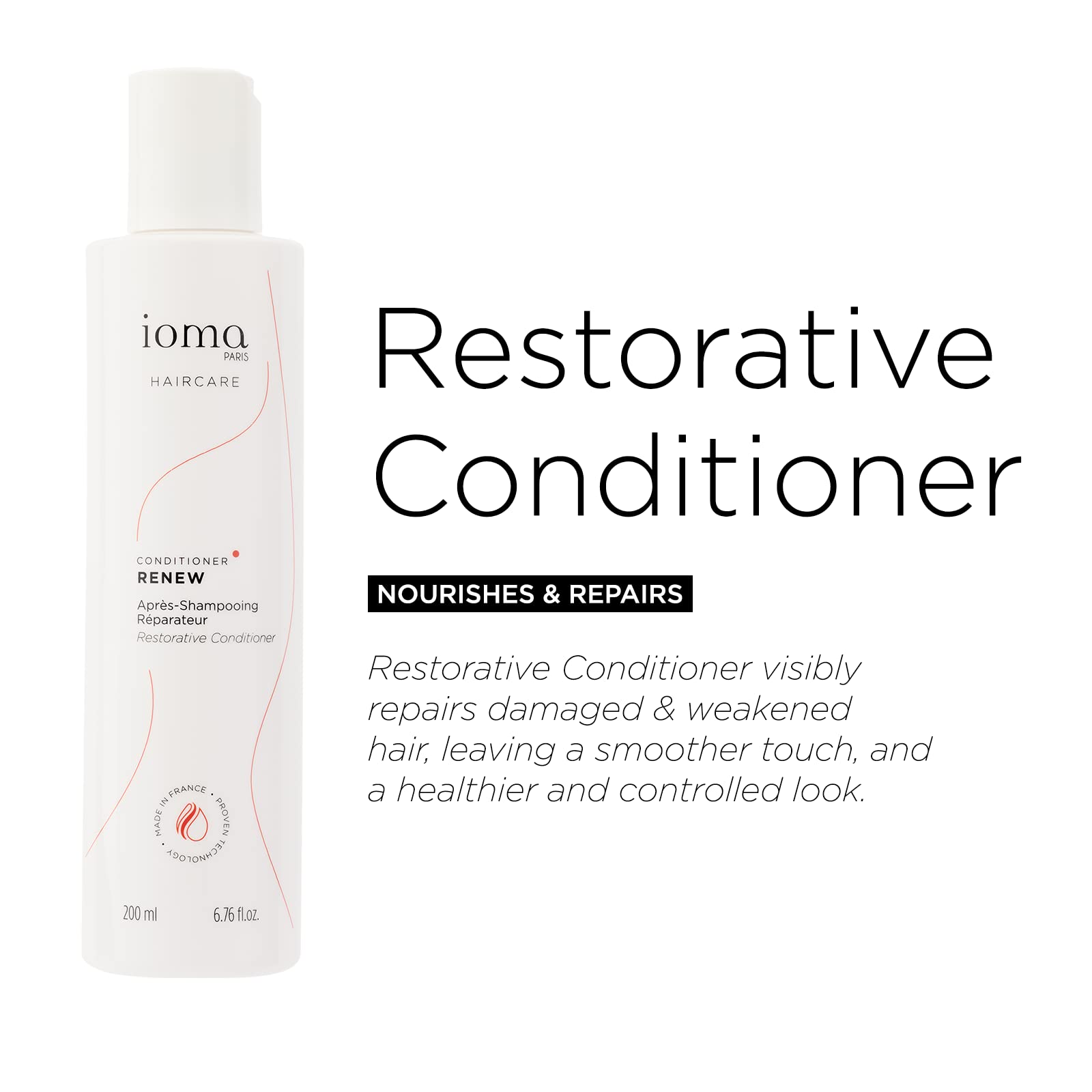 IOMA Paris RENEW Restorative Hair Conditioner - Repairs Damaged & Weak Hair, 200ml | Deep Moisturizing Treatment for Dry, Brittle Hair | Perfect for Daily Use & Salon-Quality Results at Home