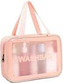 Omkar Enterprise Women's Transparent Waterproof Makeup Bag - PU PVC Cosmetic Organizer Pouch for Travel, Toiletry & Storage - Pink Beauty Case for Girls & Women - Perfect for Gym, Vacation & Daily Use
