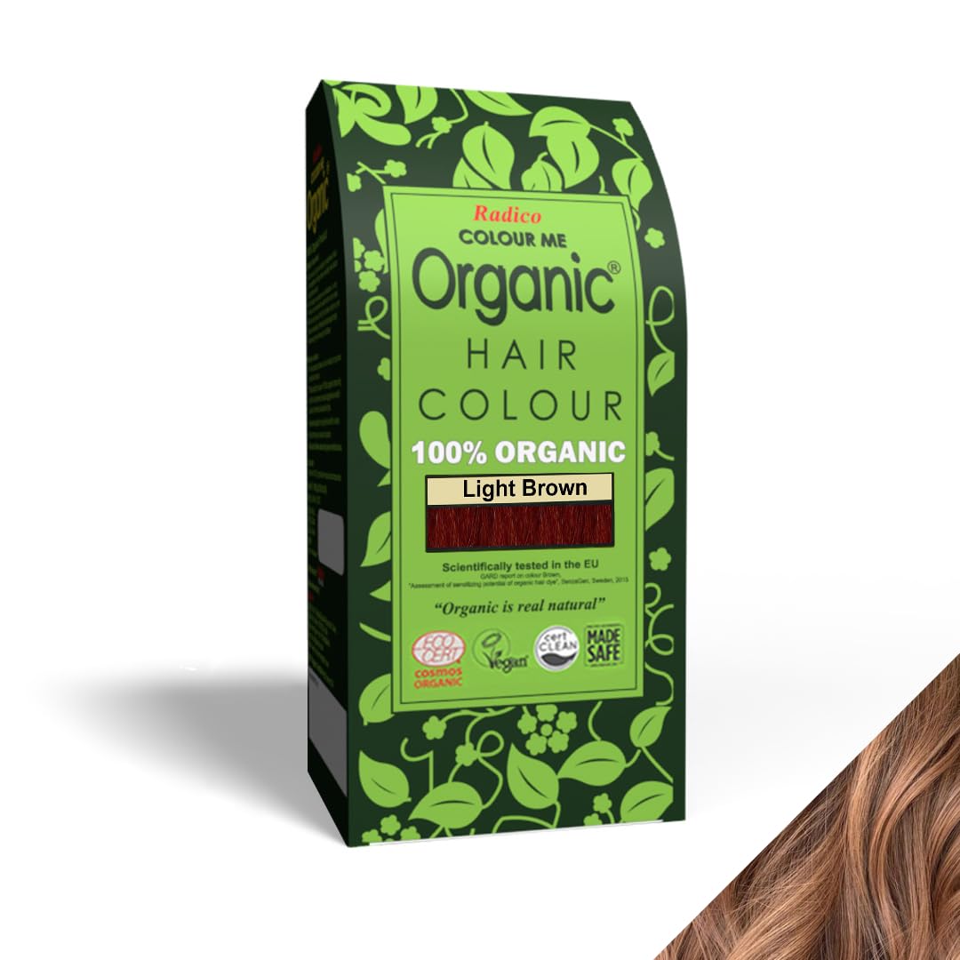 Organic Light Brown Hair Color - Radico Colour Me Organic 100% Natural Vegan Hair Dye (100g) | Ammonia-Free, Chemical-Free for Healthy Hair | Perfect for At-Home Coloring, Touch-Ups & Gray Coverage