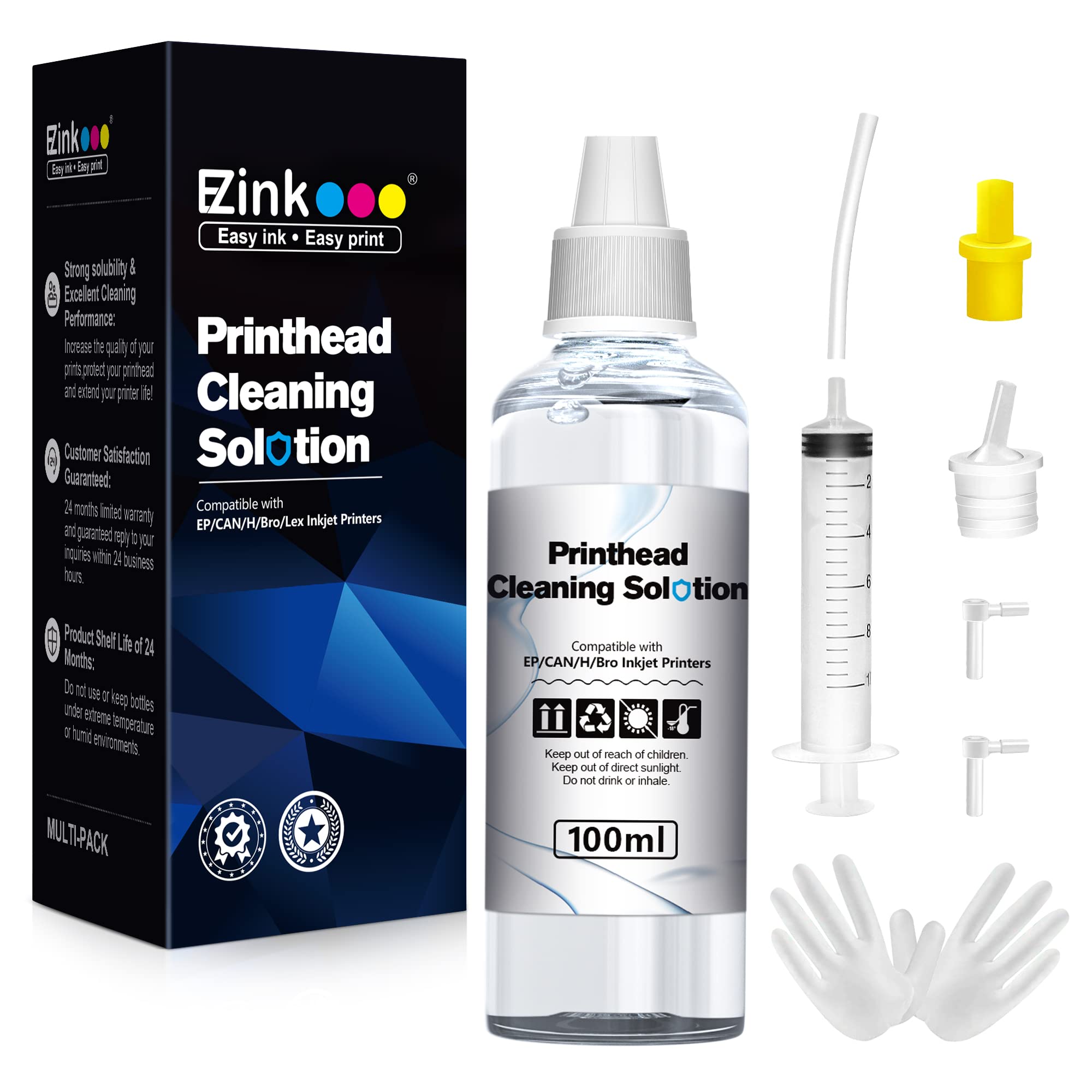 E-Z Ink Printer Cleaning Kit - Print Head Cleaner for Epson Ecotank, HP, Canon & Brother Inkjet Printers - 100ML Solution for Clogged Nozzles - Perfect for Home Office & Photo Printing Maintenance