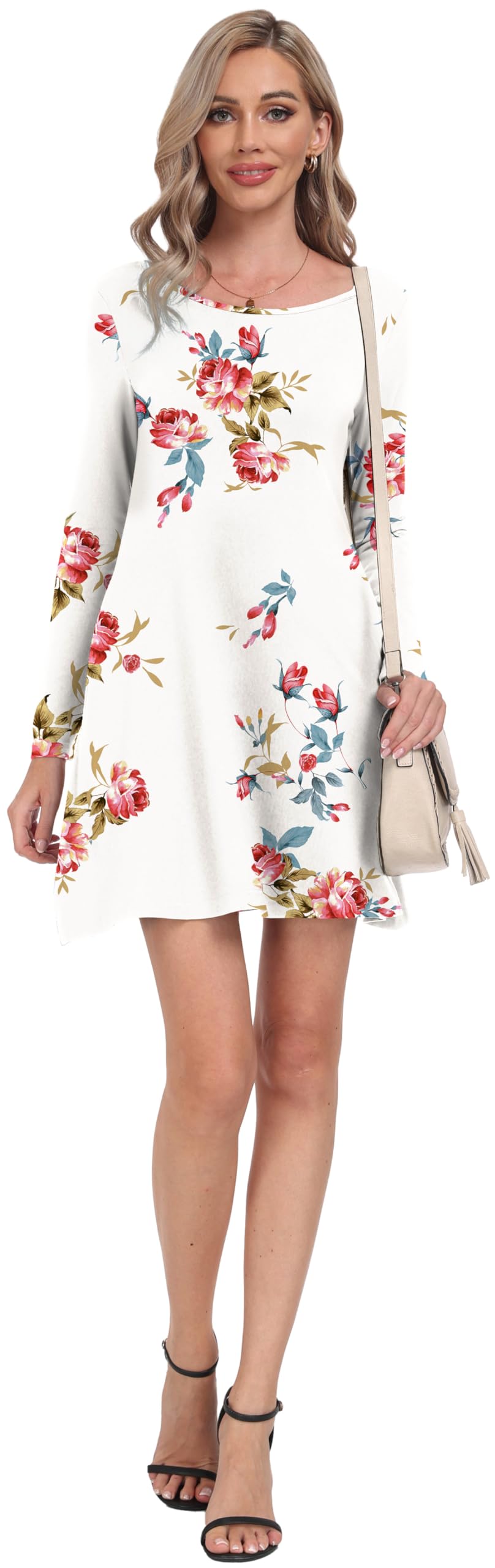 Women's Casual Long Sleeve Pocket T-Shirt Dress - Loose Fit Comfortable Cotton Dress for Everyday Wear, Work, Travel & Lounge