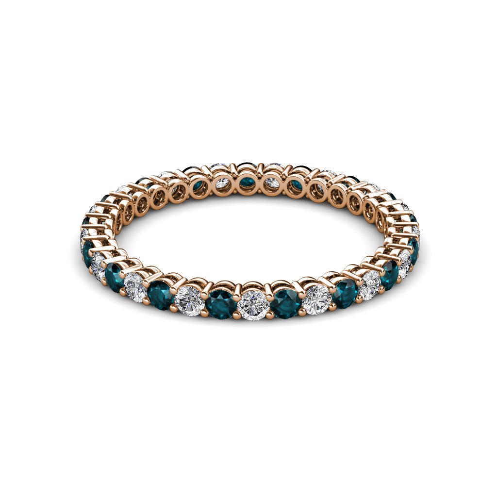 0.83-0.97 Carat Diamond & London Blue Topaz Stackable Eternity Band Ring for Women - 14K Rose Gold Wedding, Anniversary, Gift, Everyday Wear Jewelry