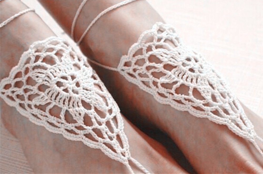 Yueton 2-Pack Crochet Barefoot Sandals - Nude Bohemian Foot Jewelry & Anklet for Women - Perfect for Beach Weddings, Yoga, Pool Parties & Boho Bridesmaid Accessories