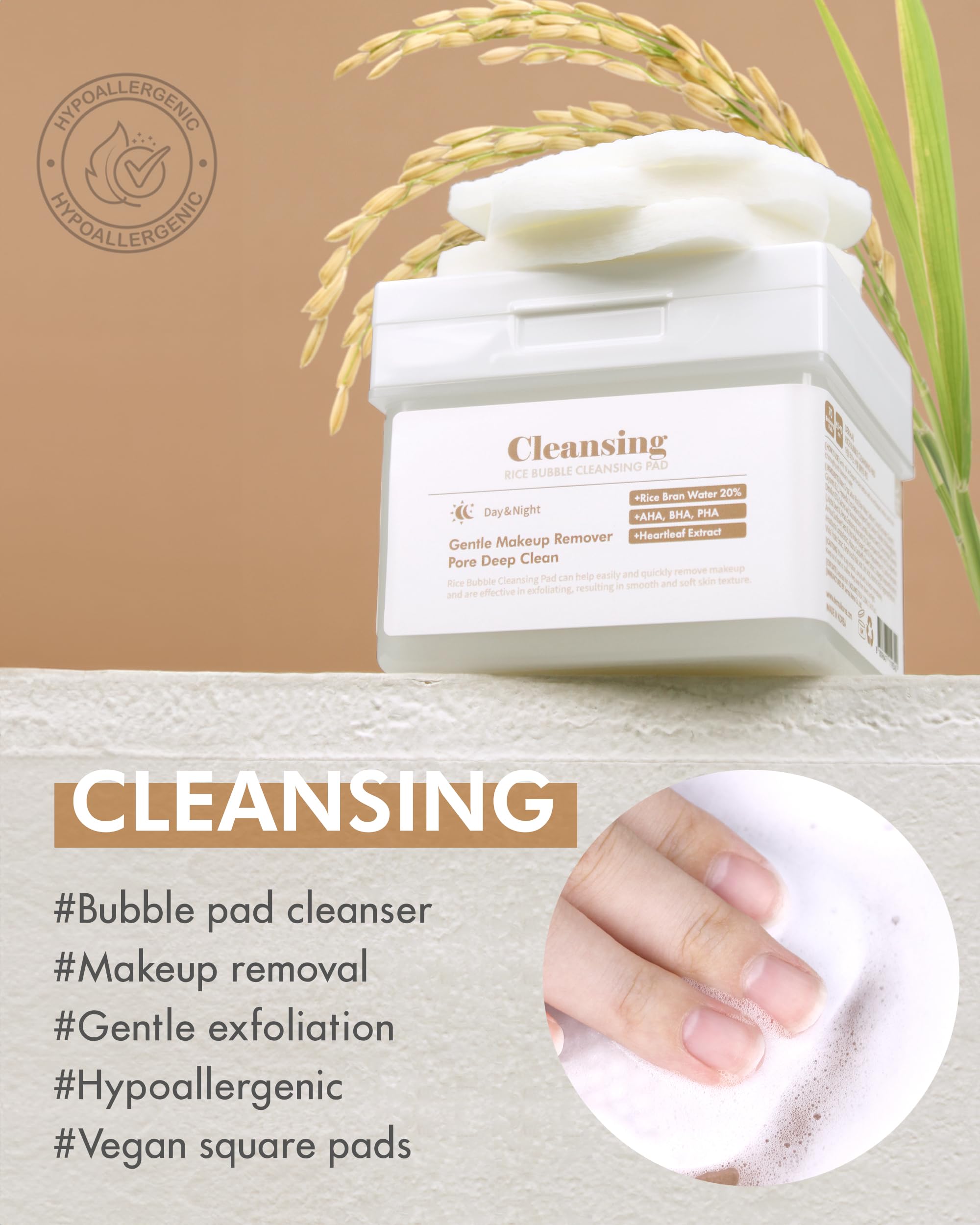 Dermal Rice Bubble Cleansing Pads - Korean Exfoliating & Hydrating Makeup Remover with Rice Bran Water, AHA, BHA, PHA | Green Citrus Scent | 80 Count | Gentle Daily Face Wash for Acne-Prone & Sensitive Skin | Perfect for Travel & Nighttime Skincare Routine