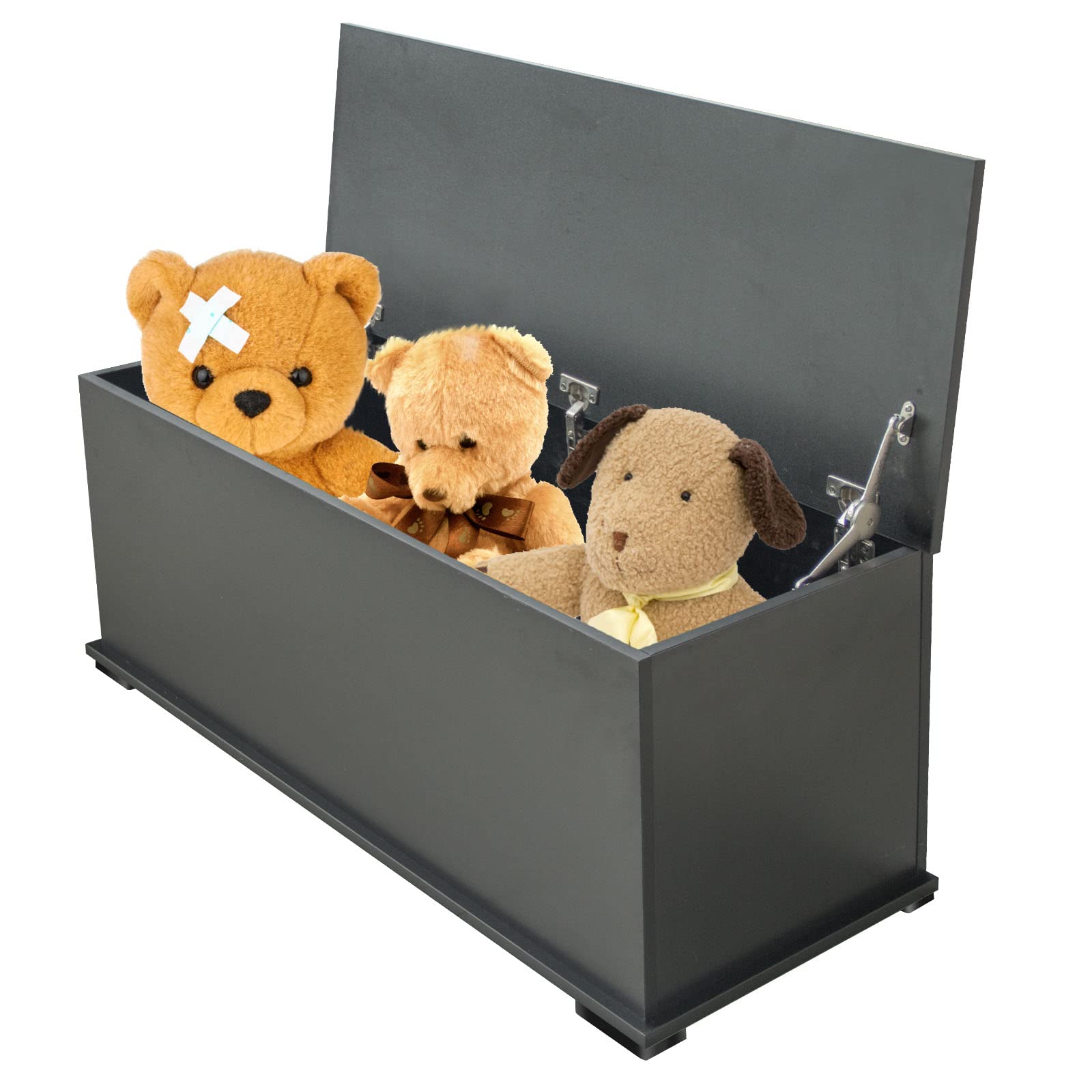 Wooden Toy Storage Bench with Safety Hinged Lid - Kids Toy Box Organizer for Ages 3+ | Multi-Functional Entryway Bench, Living Room Furniture & Playroom Storage Solution (Black) - Perfect for Nursery, Bedroom or Hallway Organization