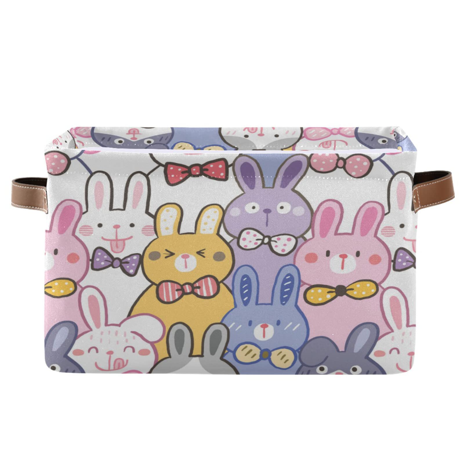 Cute Cartoon Rabbit Foldable Storage Basket with Handle - 1 Pack Laundry Hamper, Toy Organizer Bin for Home, Closet, Office Shelf | Perfect for Kids Room, Nursery, Bathroom & Dorm Organization