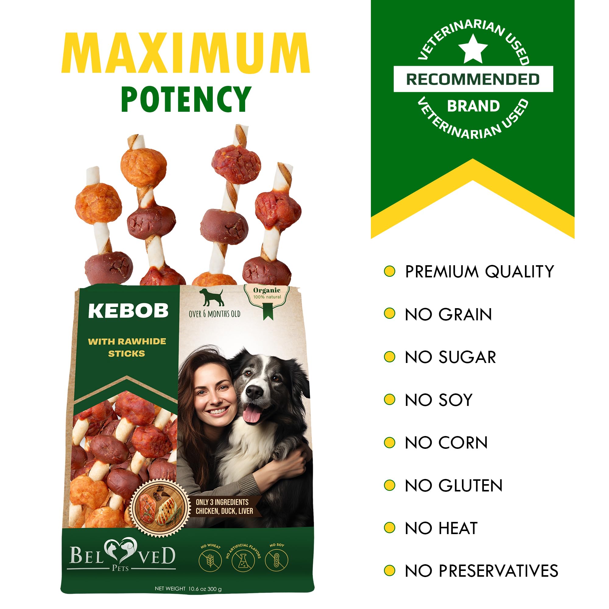 Premium All-Natural Dog Treats - Human-Grade Duck & Chicken Rawhide Kabobs | Grain-Free, Organic Dried Chews for Small & Large Dogs | Long-Lasting Dental Sticks for Teeth Cleaning & Training Rewards | Perfect for Puppy Training, Teething Relief & Behavioral Rewards