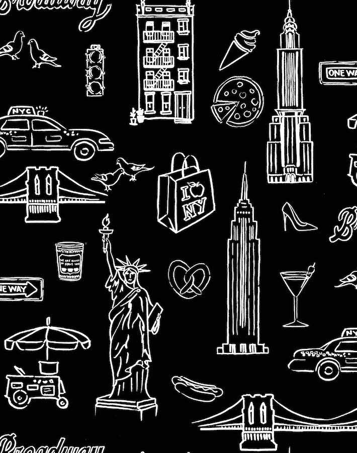 NYC Wallpaper by Nathan Turner - Onyx Black & White Urban Design for Modern Home & Office Decor