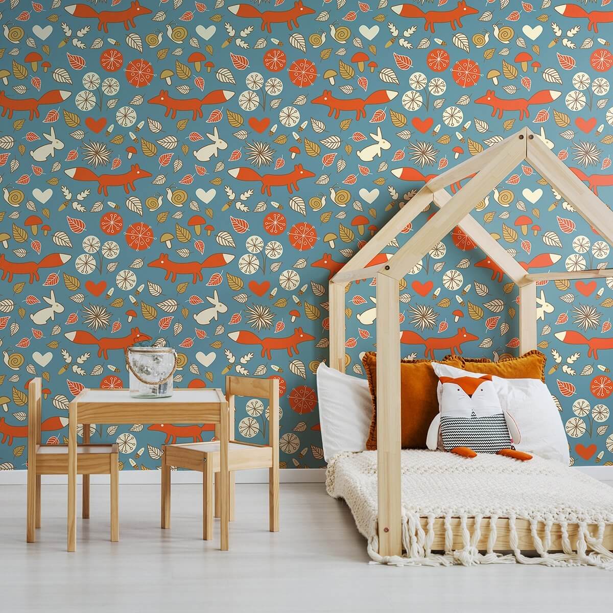 Blue and Tan Animals Baby Peel and Stick Removable Wallpaper - Self-Adhesive Nursery Decor for Kids Room, Bedroom, Playroom - Easy to Install & Remove
