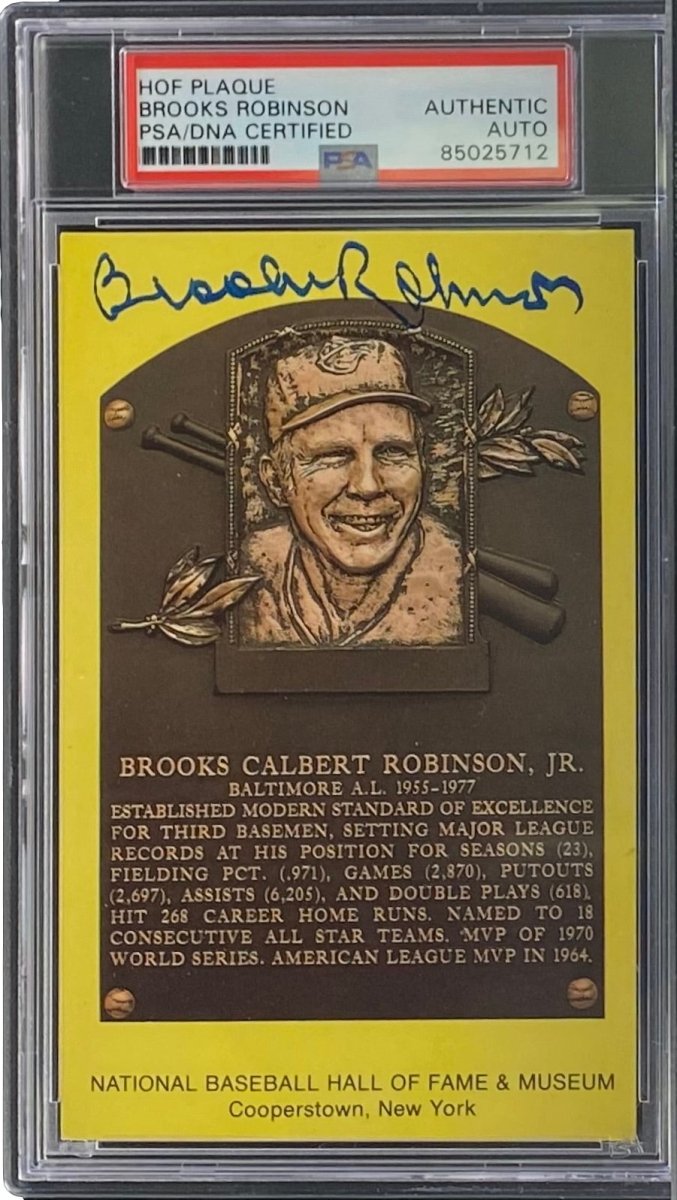 Brooks Robinson Autographed 4x6 Baltimore Orioles Hall of Fame Plaque Card with PSA/DNA Certification #85025712 - Perfect for Baseball Memorabilia Collections and Sports Fan Gifts