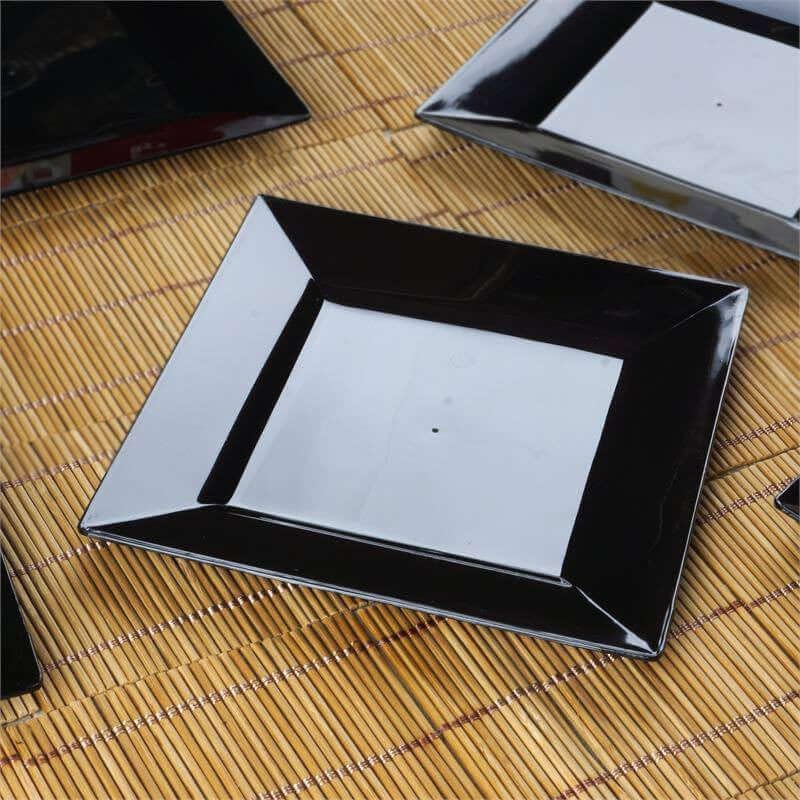 Efavormart 10 Pack - 6 Inch Black Disposable Plastic Square Salad Dessert Plates for Wedding, Birthday Party, Reception, Buffet, Catering & Restaurants - Elegant Tableware for Upscale Events & Home Entertaining