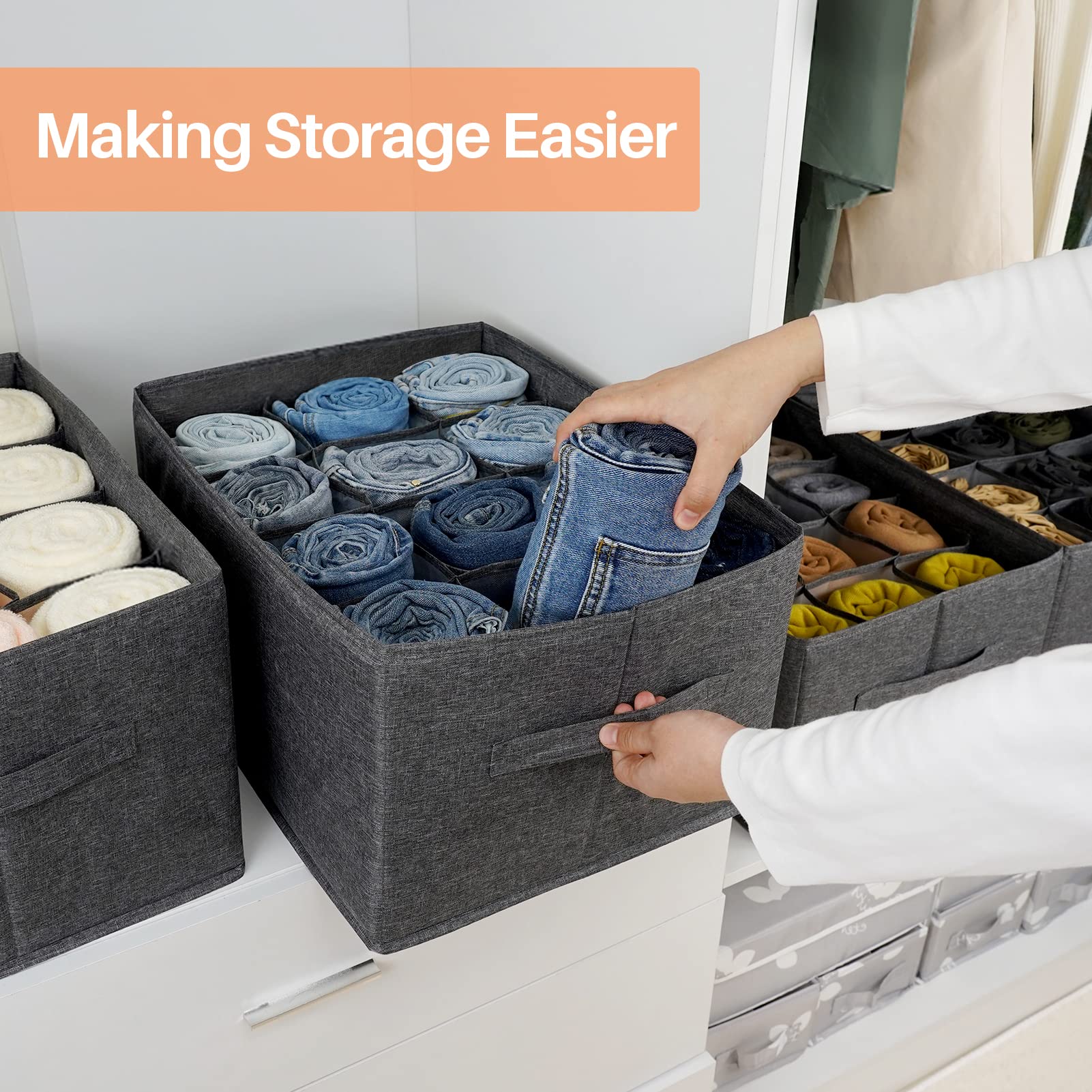 2-Pack Closet Organizers & Storage Bins - 12-Cell Drawer Organizer for Clothes, Jeans, Pants, Sweaters | Wardrobe Shelf Dividers & Closet Organization Solutions | Perfect for Bedroom, Dorm, or Small Space Storage