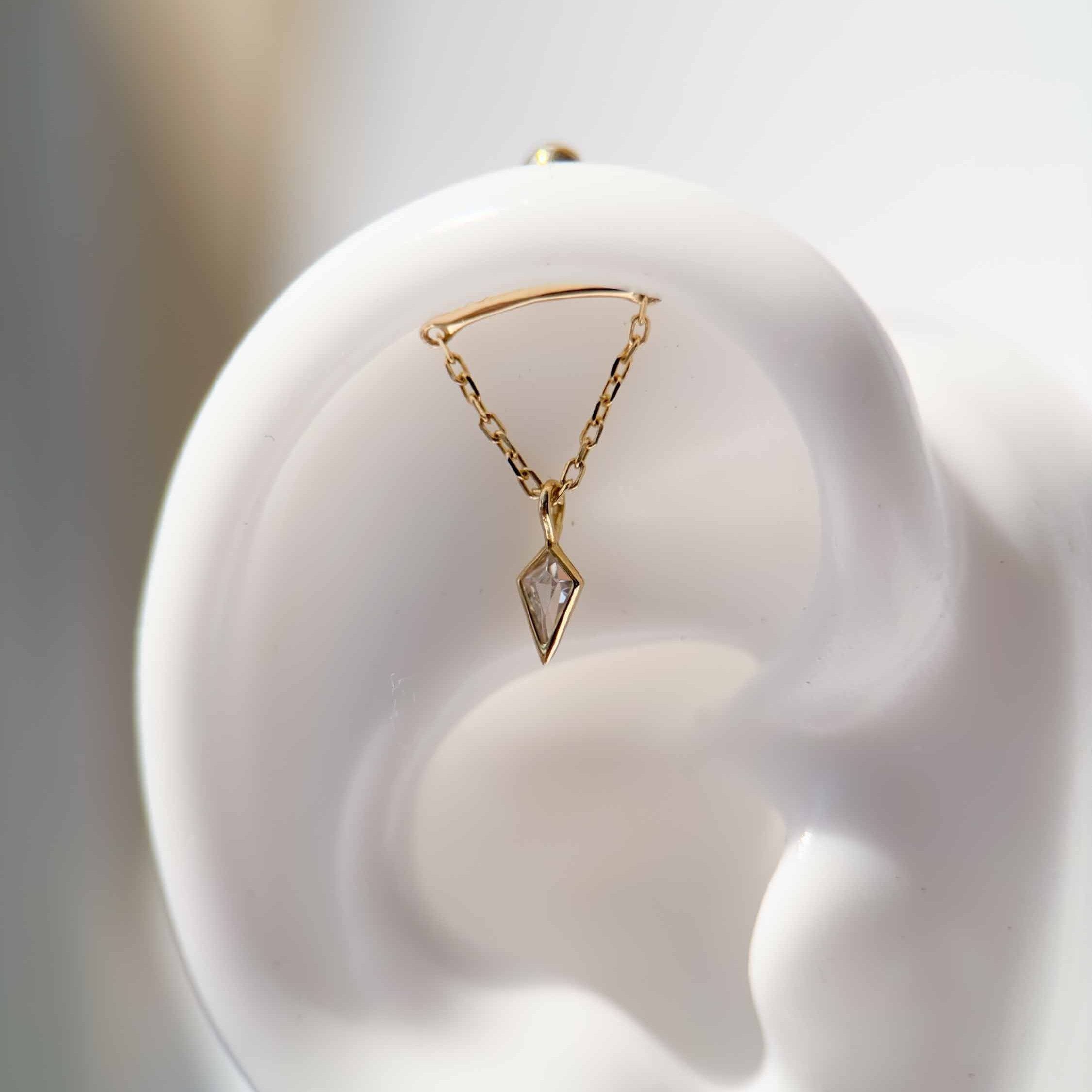 14K Solid Yellow Gold Kite Cut Gemstone Draped Threader Stud Earrings - Elegant Jewelry for Parties, Weddings & Special Occasions