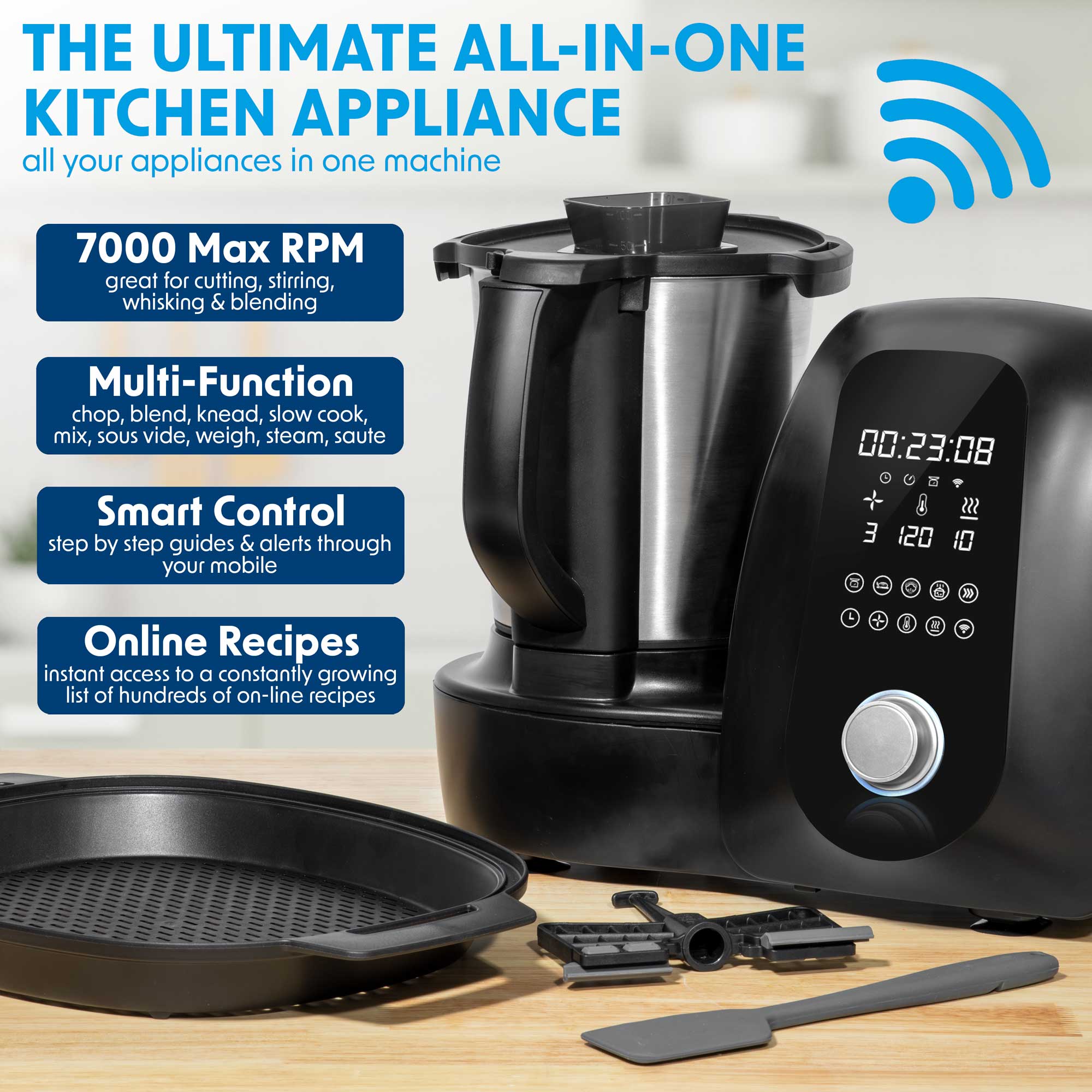 Baridi All-in-One Smart Thermo Cooker with 18 Preset Functions & App-Guided Recipes - Black (DH163) | Perfect for Meal Prep, Healthy Cooking & Busy Families