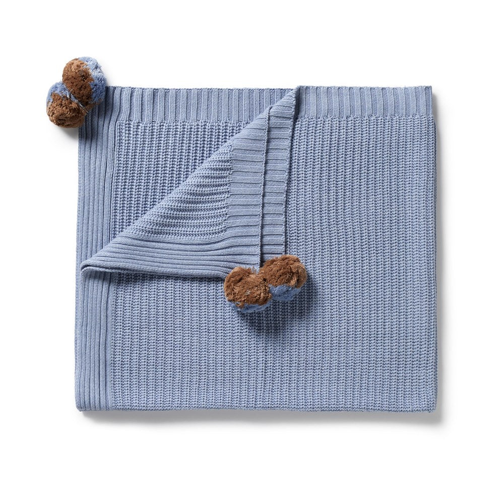 Blue Speckle Organic Cotton Knitted Blanket - Soft Cozy Throw for Bed, Sofa & Nursery | Eco-Friendly Home Decor Gift