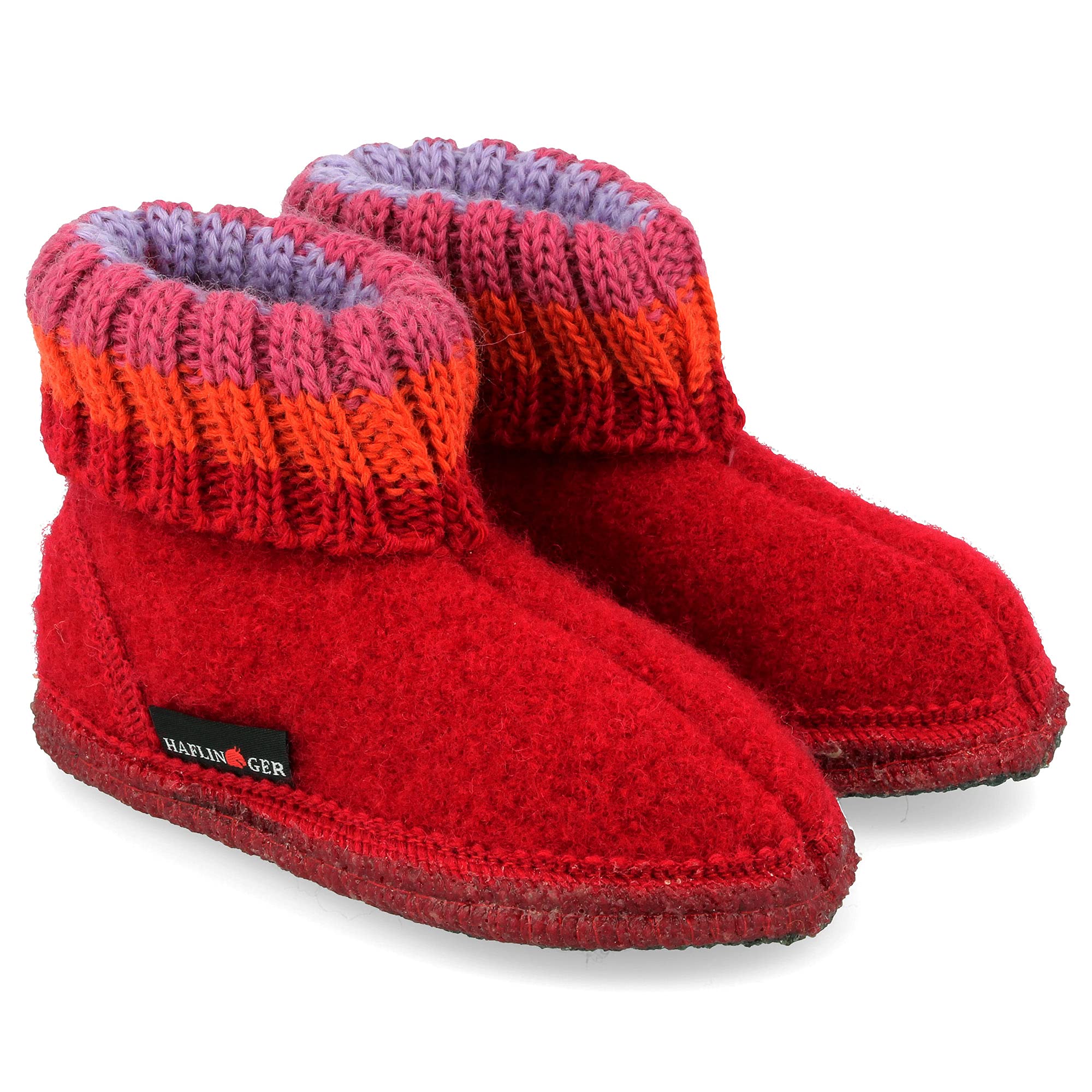 HAFLINGER 631051 Paul Wool Slippers for Men & Women - Cozy Indoor House Shoes, Arch Support, Non-Slip Sole - Brick Red (Size 50) - Perfect for Home, Office & Relaxation