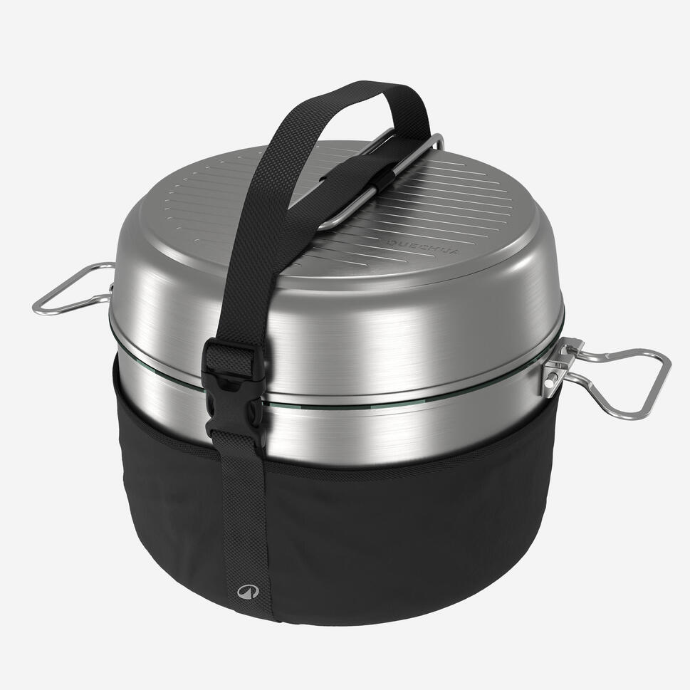 Quechua 500 25-Piece Stainless Steel Nonstick Camping Cookware Set for 4 People - Lightweight Outdoor Cooking Kit for Hiking, Backpacking & Family Camping Trips