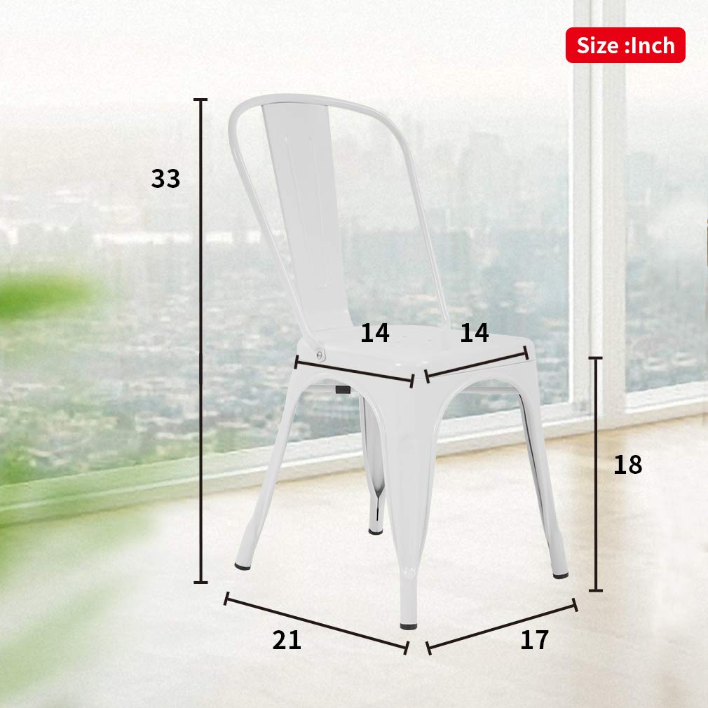 FDW Metal Dining Chairs Set of 2 - Indoor/Outdoor Stackable Kitchen & Patio Chairs - 18