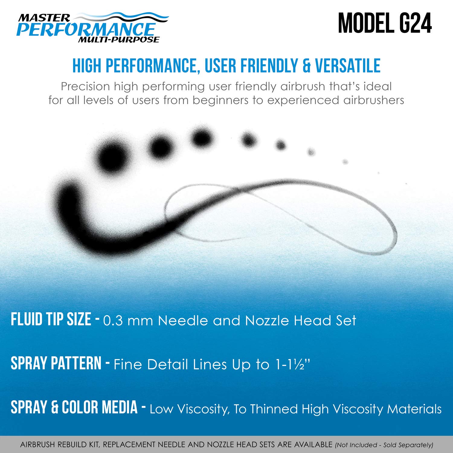 Master Performance G24 Dual-Action Airbrush Kit - 0.3mm Precision Tip with 3/4oz & 1.5oz Gravity Cups - Professional Spray Tool for Tanning, Art, Crafts, Tattoos & Cake Decorating - Ideal for Hobbyists & DIY Projects