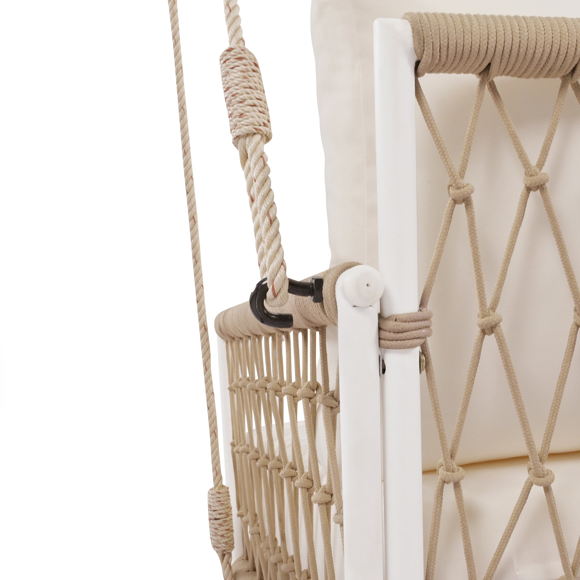 1 Piece Woven Rope Outdoor Swing Sofa with Soft Cushions - Seats 2 People - Perfect for Patio, Garden, Backyard, Balcony & Porch - Weather-Resistant Beige Hanging Chair for Relaxation & Leisure Time