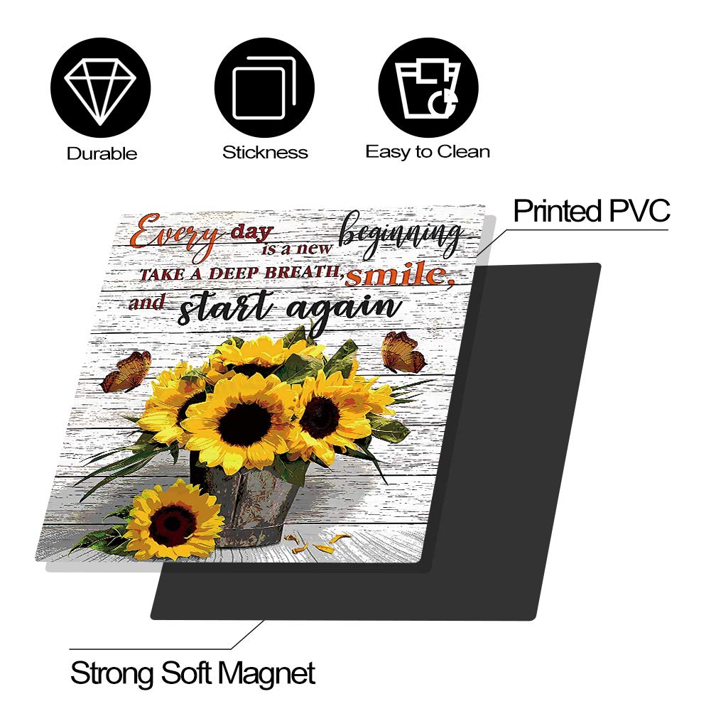 Sunflower Magnetic Dishwasher Cover - Decorative Kitchen Appliance Front Panel with Inspirational 'Every Day Is A New Beginning' Quote - Perfect for Home Kitchen Decor & Dishwasher Door Protection