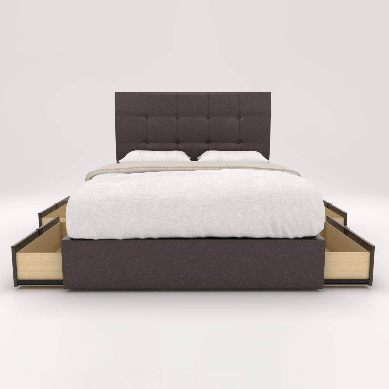Ellie Faux Leather Drawer Bed Frame - Queen Size Storage Platform Bed with Upholstered Headboard, Modern Bedroom Furniture for Small Spaces (Perfect for Apartments, Dorms & Guest Rooms)
