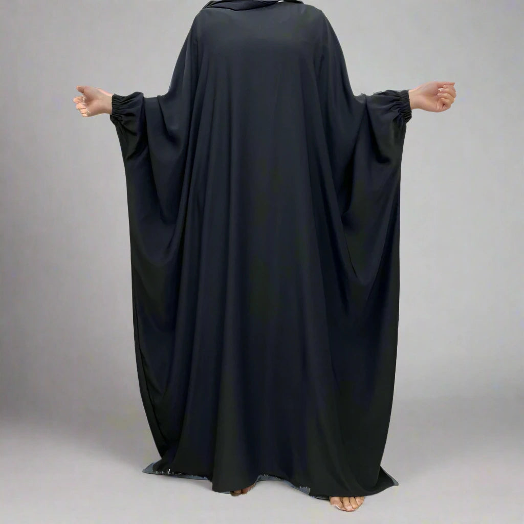 Muslim Women's Batwing Sleeve Nida Farasha Abaya Dress - Elegant Islamic Prayer Dress for Mosque, Eid & Special Occasions