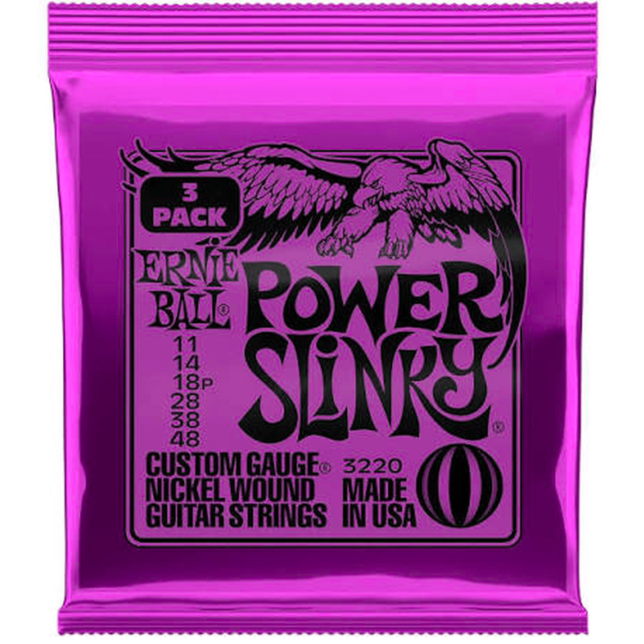 Ernie Ball Power Slinky Electric Guitar Strings 3 Pack - 11-48 Gauge Nickel Wound for Rock & Metal - Perfect for Stage Performance & Studio Recording