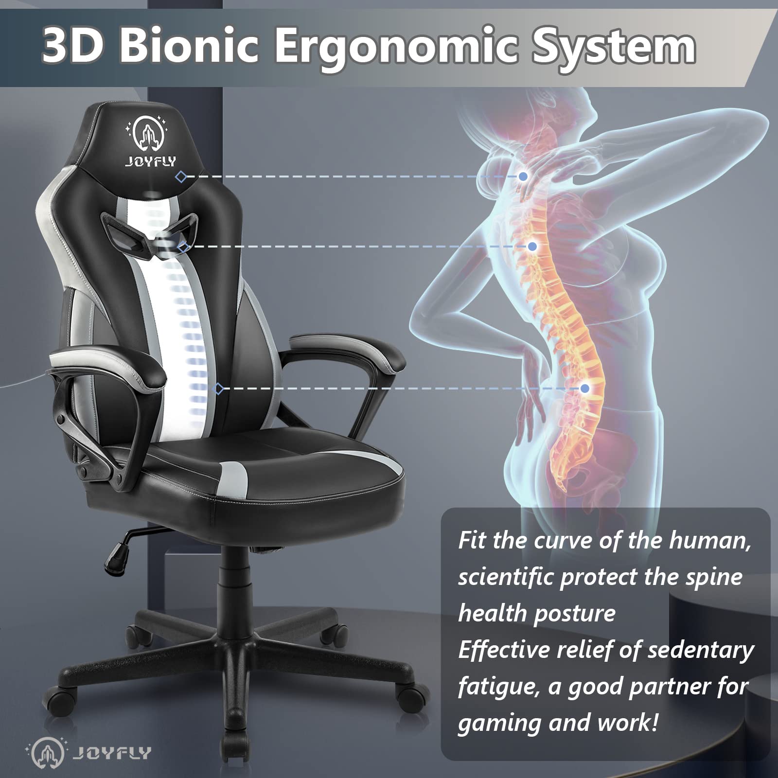 JOYFLY Ergonomic Gaming Chair for Adults - High Back PC Computer Chair with Adjustable Lumbar Support - Perfect for Esports, Office Work & Home Gaming Setup (Black)