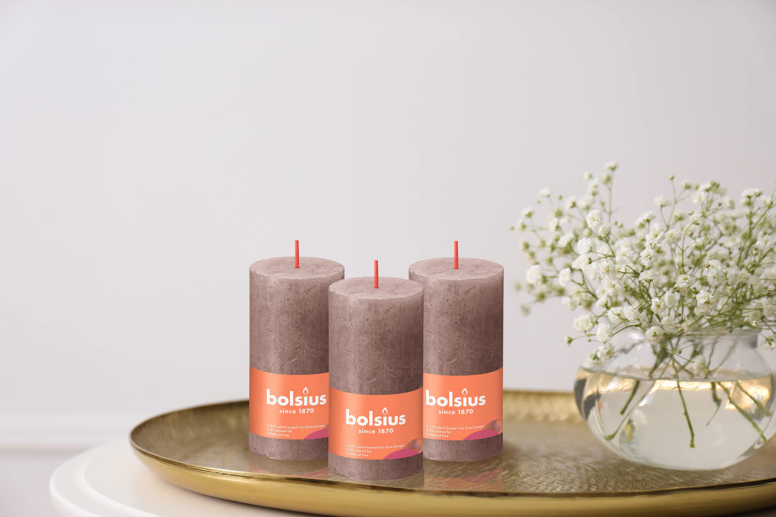 BOLSIUS 4 Pack Taupe Rustic Pillar Candles - 2 X 4 Inches - Premium European Quality - Unscented Dripless Smokeless 30 Hour Burn Time - Natural Plant-Based Wax - Perfect for Wedding Centerpieces, Romantic Dinner Decor, and Party Lighting