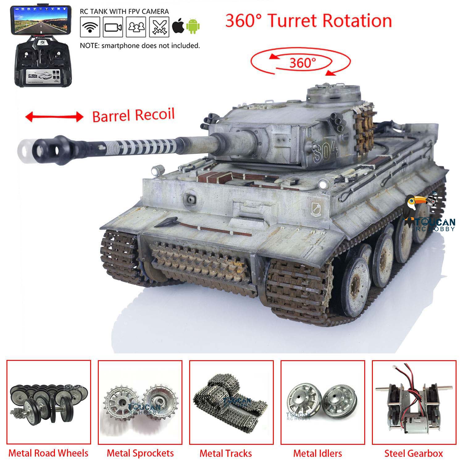 1:16 Henglong RTR RC Tank Pro 7.0 Tiger I 3818 Remote Control Military Vehicle with FPV, Hand-Painted Camouflage, Road Wheels & 360° Rotating Turret - Perfect for Collectors, Military Enthusiasts and Outdoor RC Battles