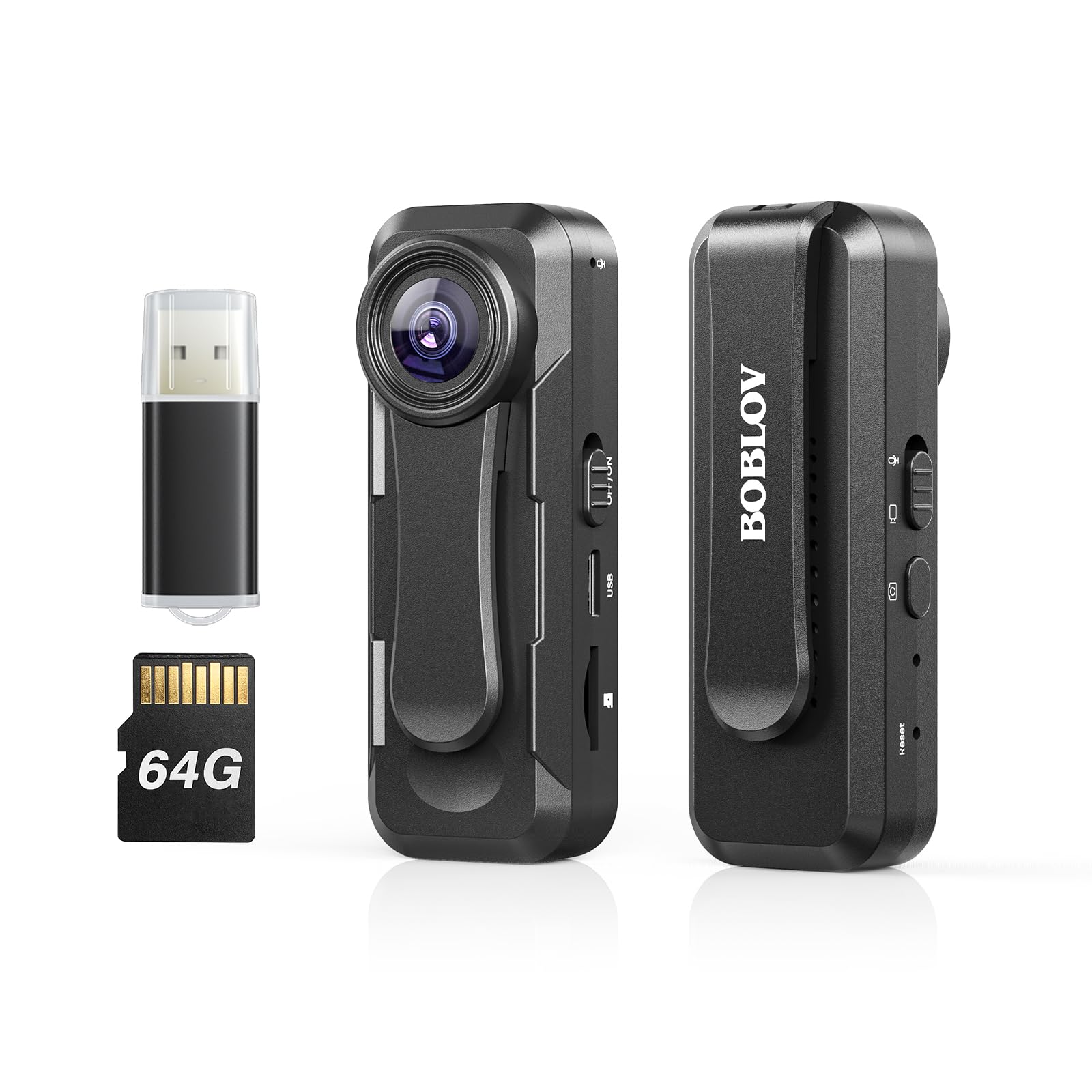 BOBLOV W1 64GB HD 1080P Body Worn Camera with Night Vision & Loop Recording - Wearable Police Camera with Time Stamp & 2 Mounting Clips - Ideal for Security Guards, Delivery Drivers, Teachers & Travelers
