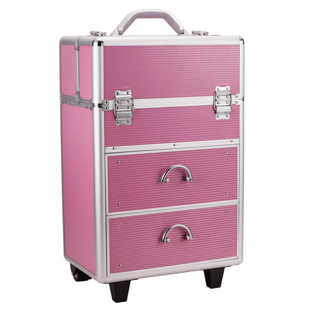 Professional HOMEN Aluminum Makeup Rolling Train Case with Shoulder Straps - Portable Cosmetic Organizer Box for Makeup Artists, Salon Professionals & Travel