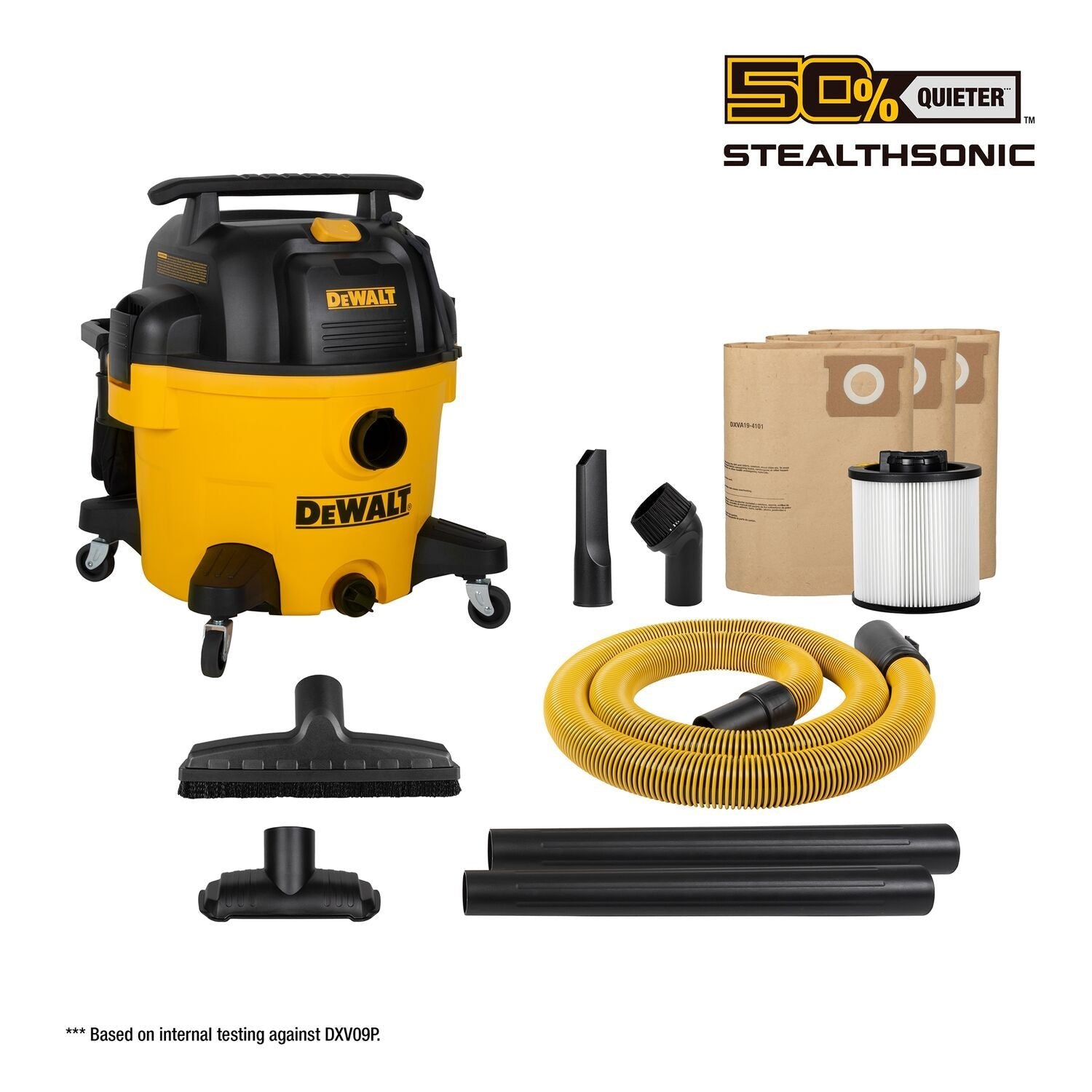 DEWALT DXV12P-QTA 12 Gallon Wet Dry Vacuum Cleaner - Ultra Quiet StealthSonic Technology - Ideal for Home, Garage, Workshop & Construction Sites