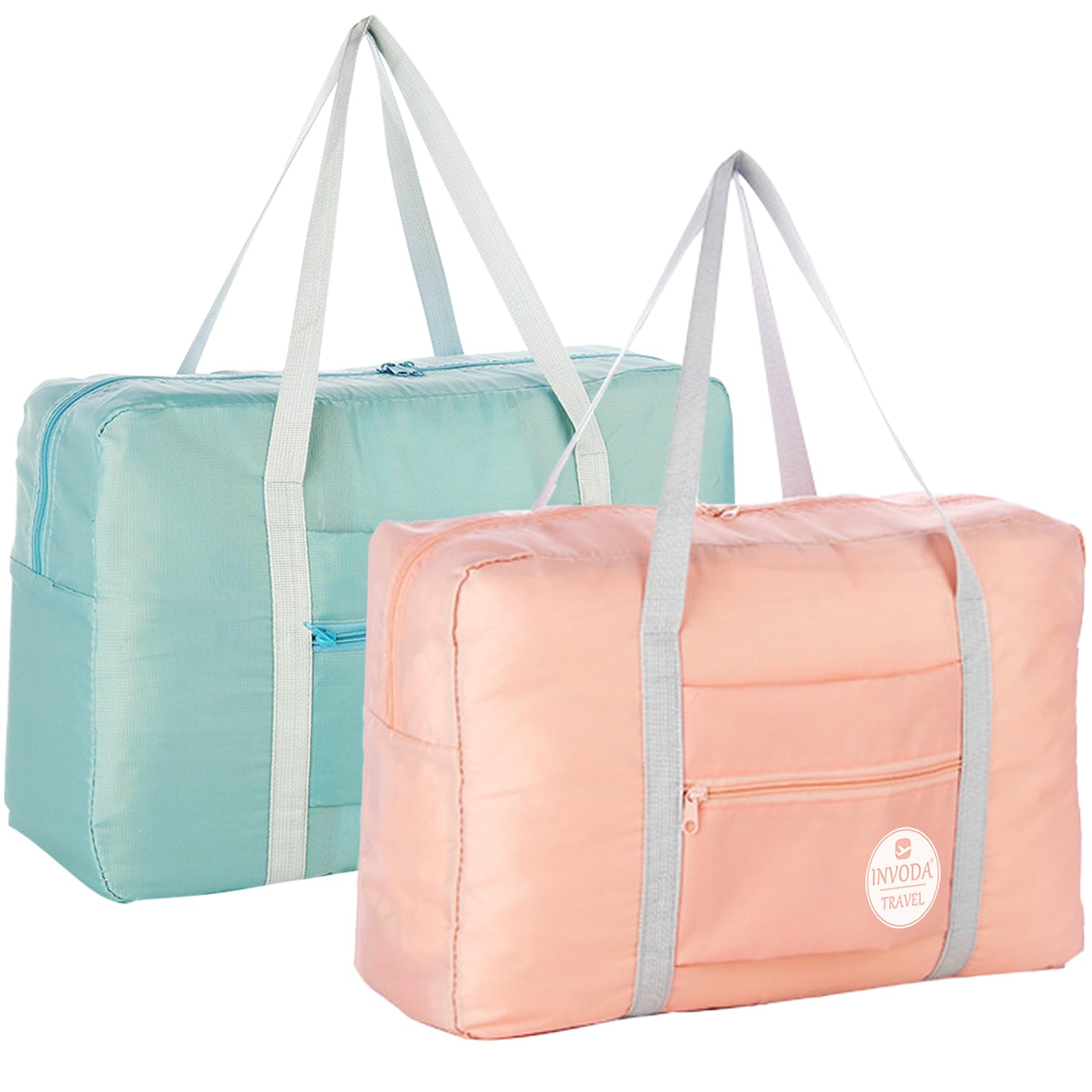 INVODA Foldable Travel Duffel Bag for Women & Men - Waterproof Gym Bag, Carry-On Weekender Overnight Bag for Sports, Gym, Air Travel - Fits Spirit Airlines Personal Item Size (Pink & Green) - Perfect for Weekend Getaways, Business Trips & Workout Sessions