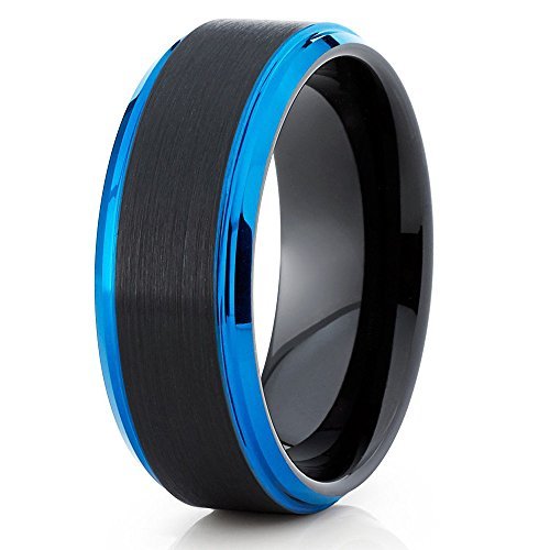 Blue & Black Tungsten Wedding Rings for Men & Women – 8mm Comfort Fit Tungsten Carbide Band – Durable & Stylish Jewelry for Engagements, Anniversaries & Everyday Wear
