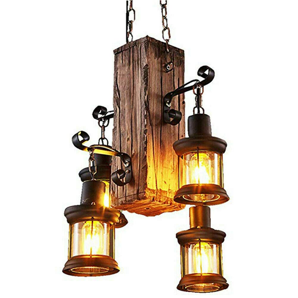 Rustic Farmhouse Pendant Chandelier - Wooden Hanging Island Light Fixture with Industrial Vintage Style for Kitchen, Dining Room, Bar & Restaurant | Perfect for Farmhouse Decor, Coffee Shops and Open Concept Spaces