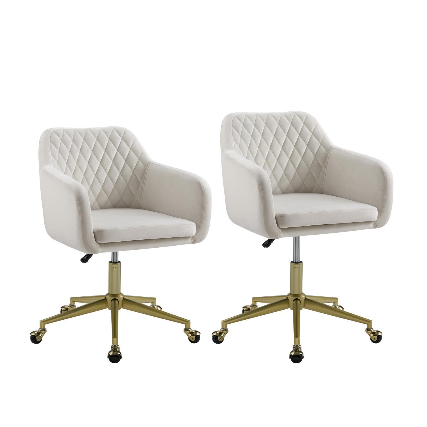 Linon Imogen Quilted Office Chair - Ergonomic Desk Chair with Padded Seat & Back Support, Off White - Perfect for Home Office, Study & Workspace