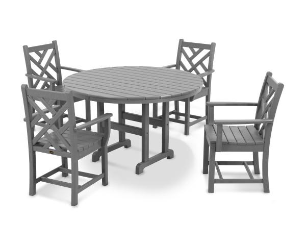 Polywood Chippendale 5-Piece Round Arm Chair Dining Set - Outdoor Patio Furniture for Garden, Poolside & Backyard Entertaining