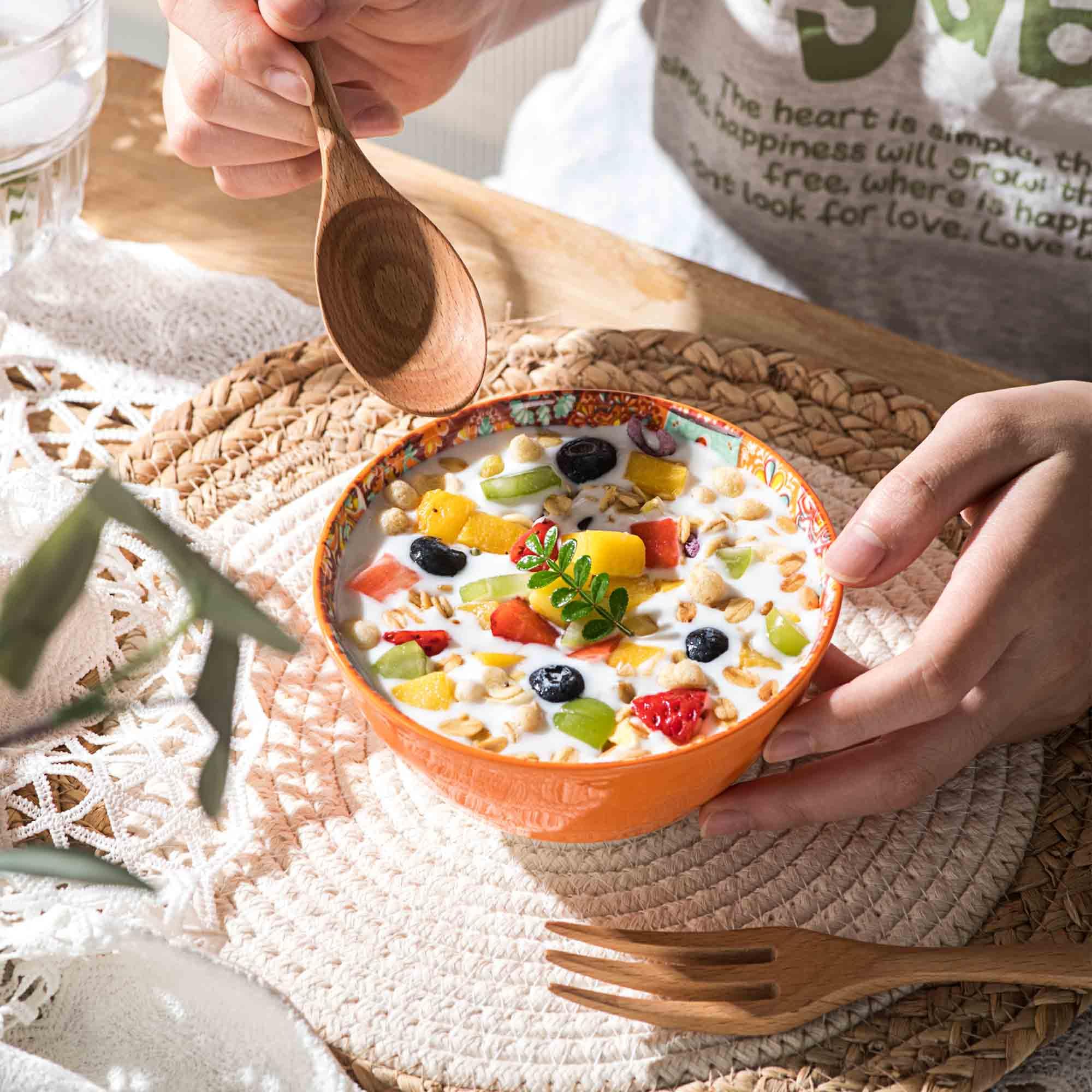 Henten Home 12 oz Ceramic Small Bowls Set of 4, Porcelain Snack Bowls for Soup, Salad, Rice, Ice Cream - Microwave & Dishwasher Safe Mosaic Style - Perfect for Dining, Entertaining & Everyday Use