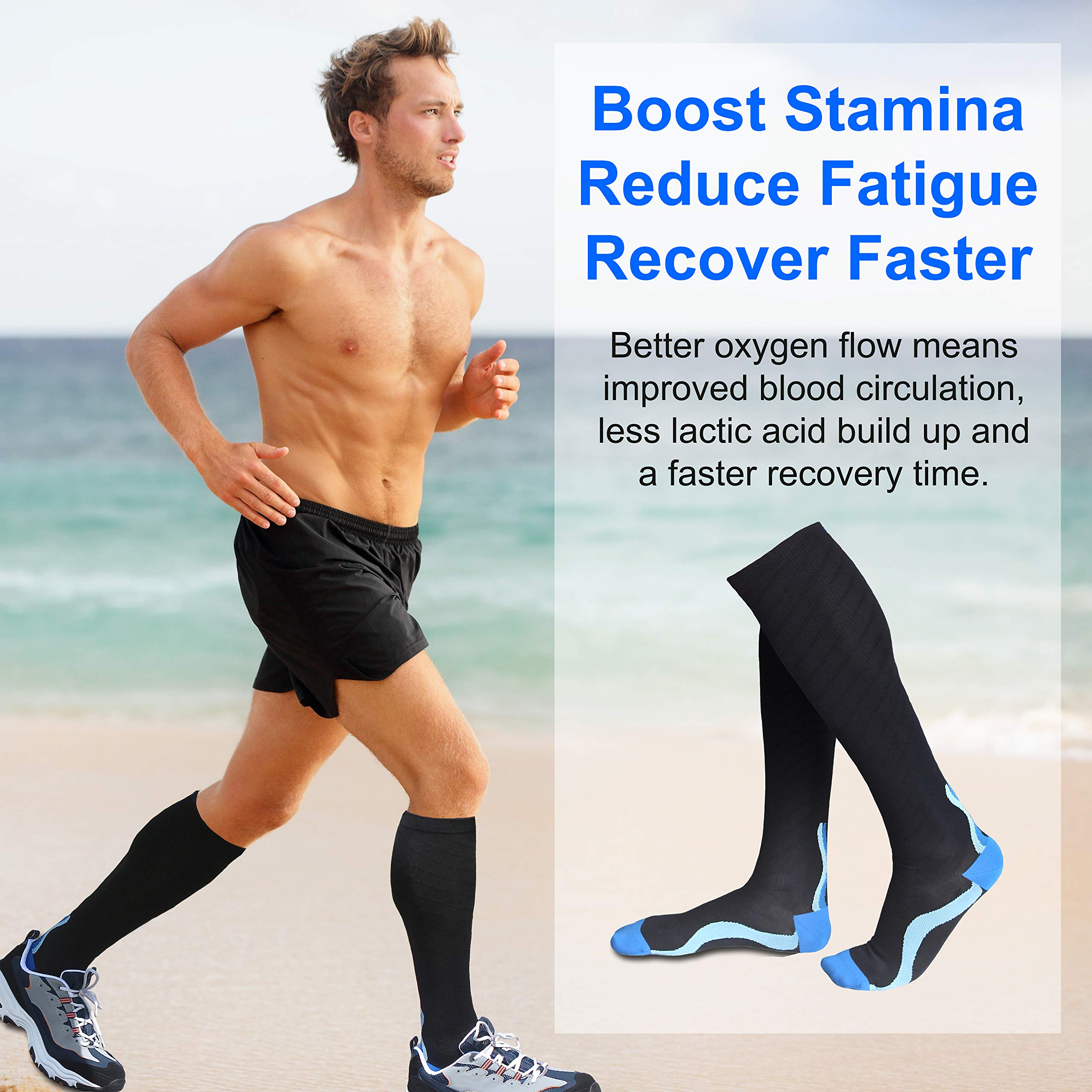 Ez Sox 20-30 mmHg Compression Socks for Men & Women - Seamless Toe Design for All-Day Comfort - Perfect for Travel, Running & Circulation Support