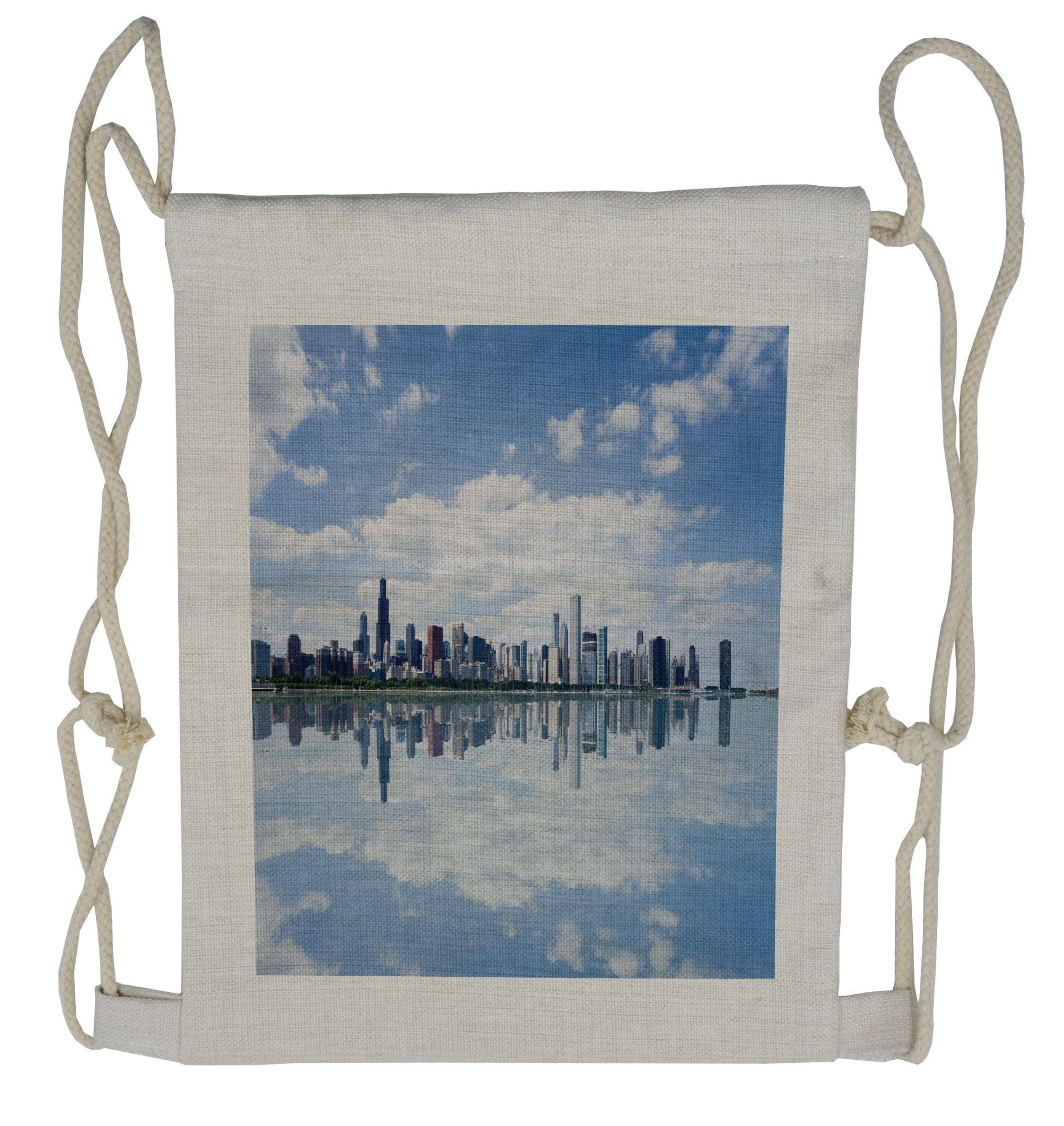 Lunarable USA Drawstring Backpack - Chicago Waterfront Design, Lightweight Sackpack Bag for School, Gym & Travel | Durable & Stylish Backpack for Men & Women