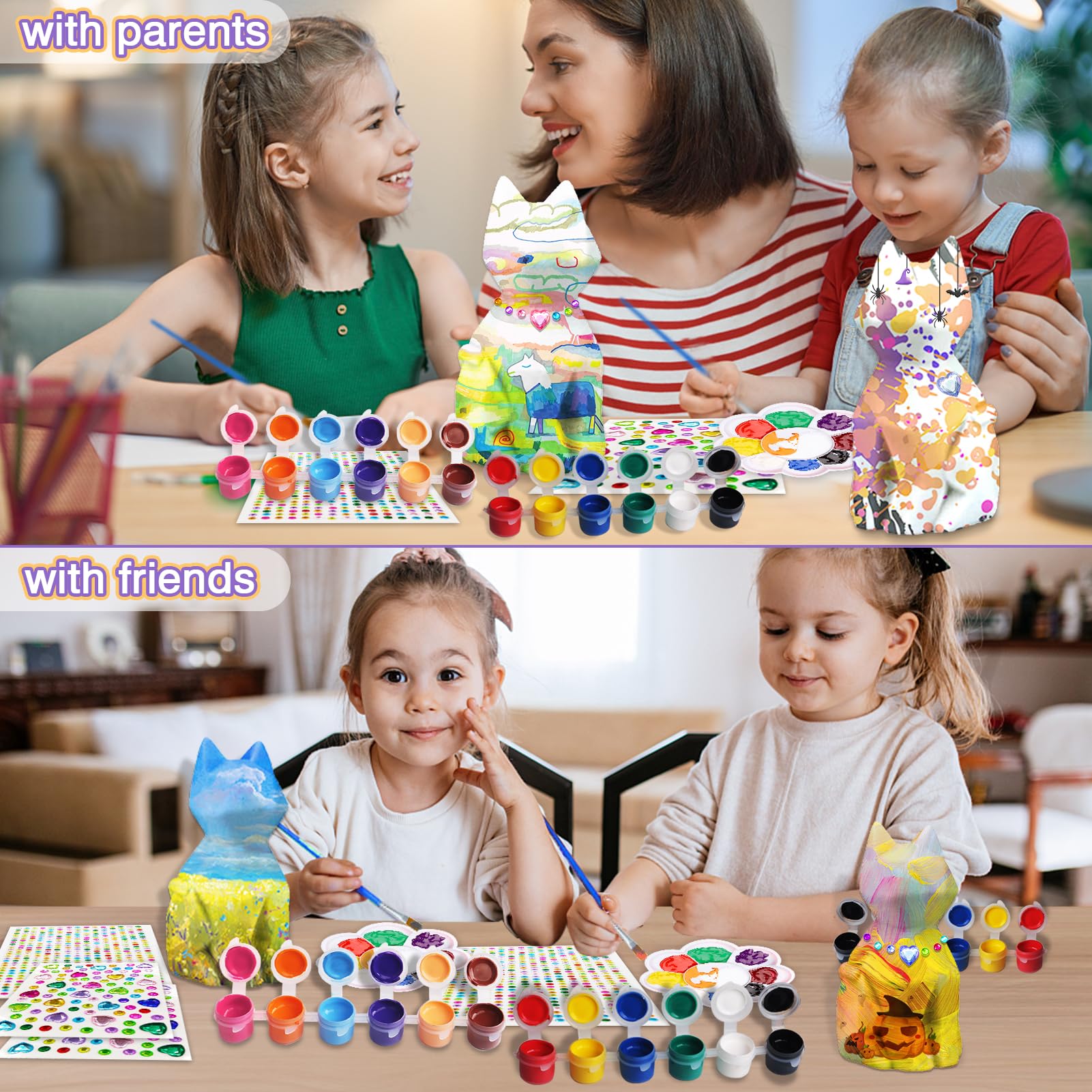 Paint Your Own Cat Lamp Art Kit - DIY Painting Crafts for Kids Ages 4-12, Cool Cat Night Light Craft Set with Supplies, Creative Arts Project for Teen Girls & Boys, Halloween Birthday Gifts for Bedroom Decor, Party Activities & Relaxation Therapy