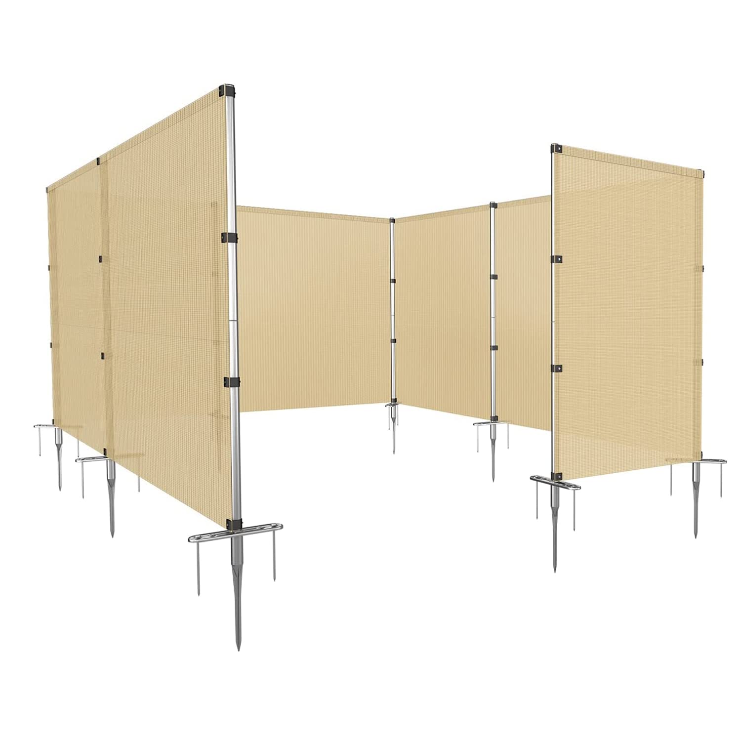 Coarbor 4'x10' Outdoor Removable Privacy Fence Panel - Beige Hollow Design for Pool Safety, Dog Yard, Chicken Coop & Vegetable Garden Protection | Durable Backyard Barrier with Spikes & Poles | Perfect for Patio, Deck and Property Borders