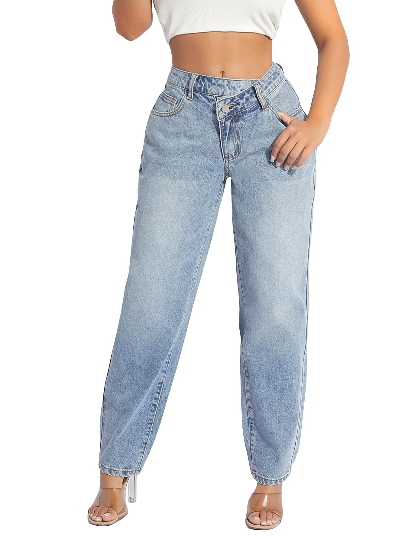 Verdusa Women's High Waist Stretch Denim Jeans with Zip Up - Comfortable Casual Long Pants for Everyday Wear, Work & Outings