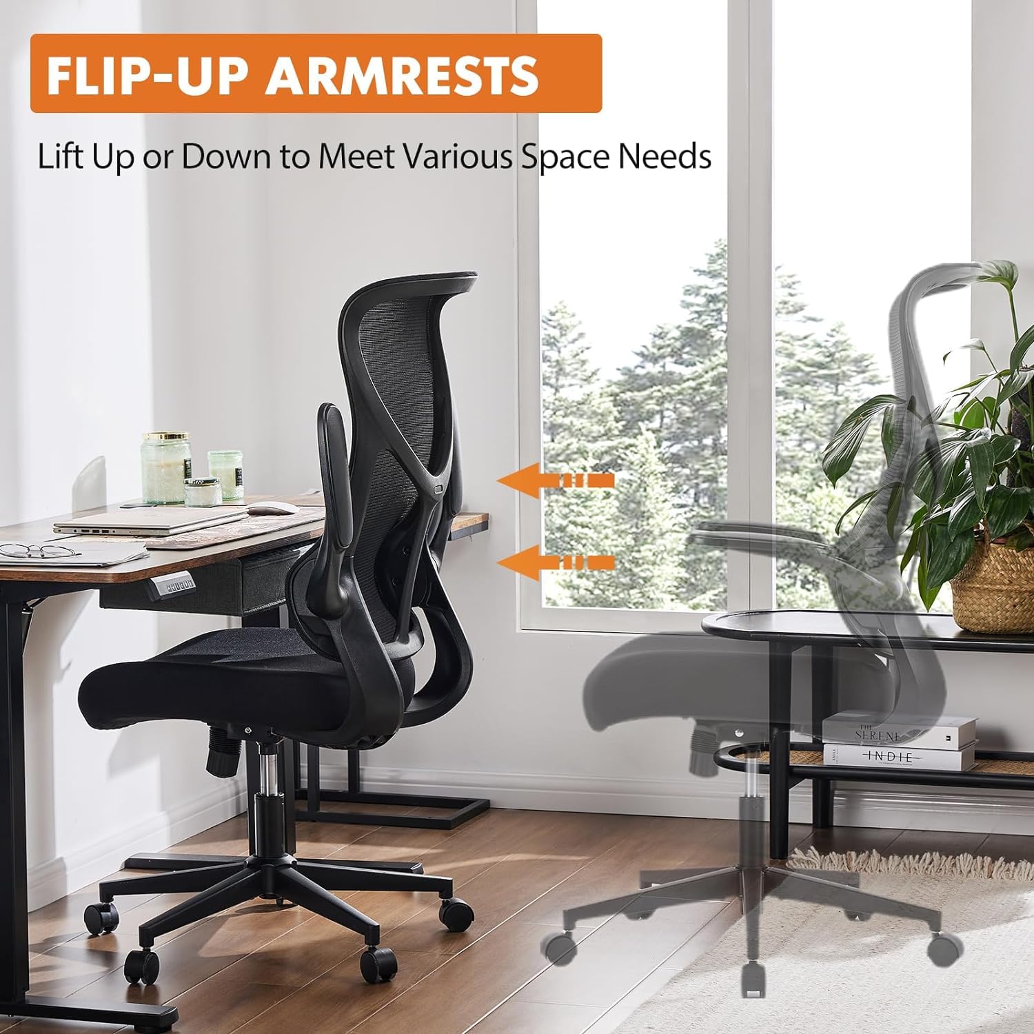 Ergonomic High Back Office Chair - Adjustable Height Computer Desk Chair with Lumbar Support, Flip-Up Arms & 120° Tilt for Home Office, Gaming & Workspace - Black (Sweetcrispy)