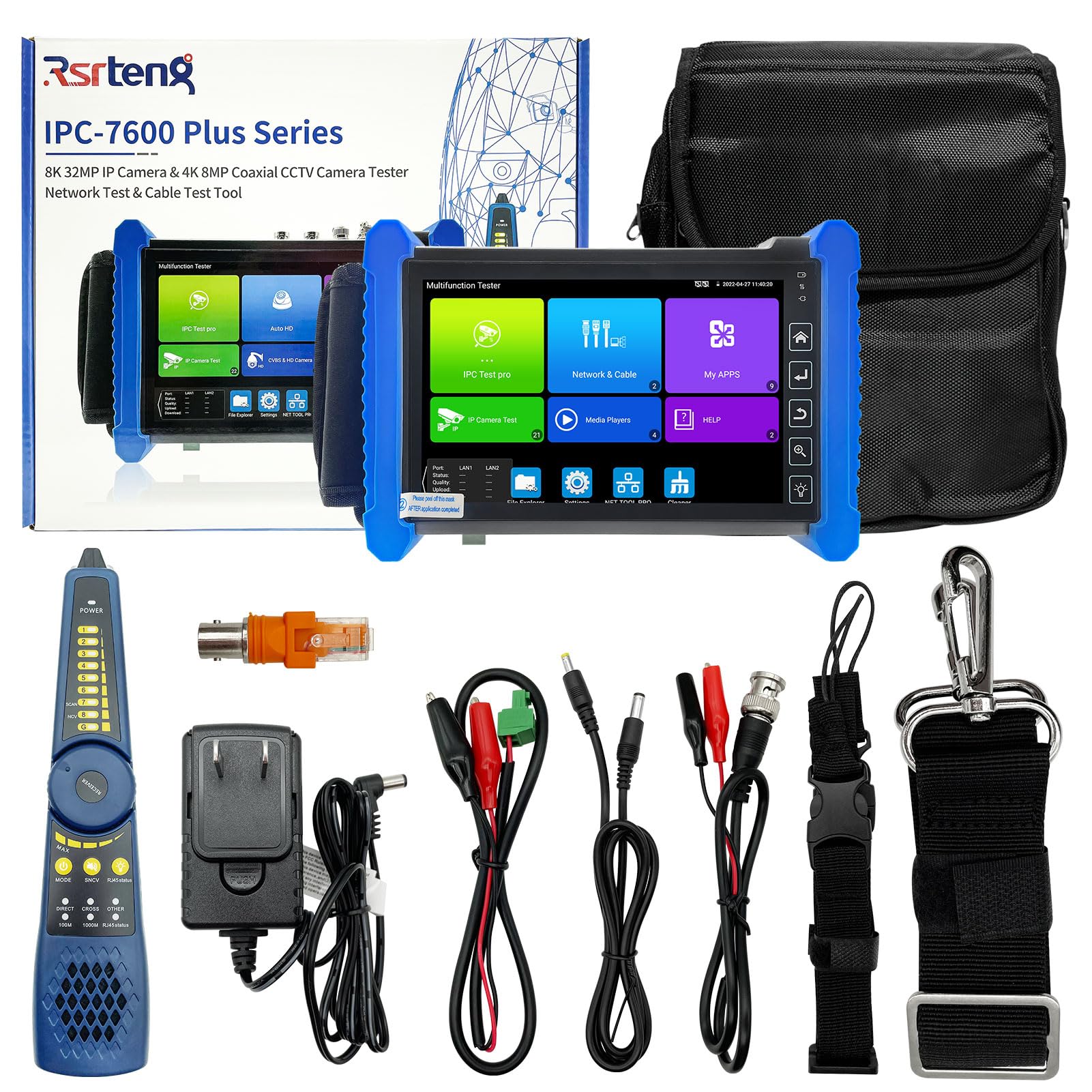 Rsrteng IPC-7600C Plus CCTV Camera Tester with Cable Tracer WT255 - 4K/8MP/8K/32MP Resolution, 7