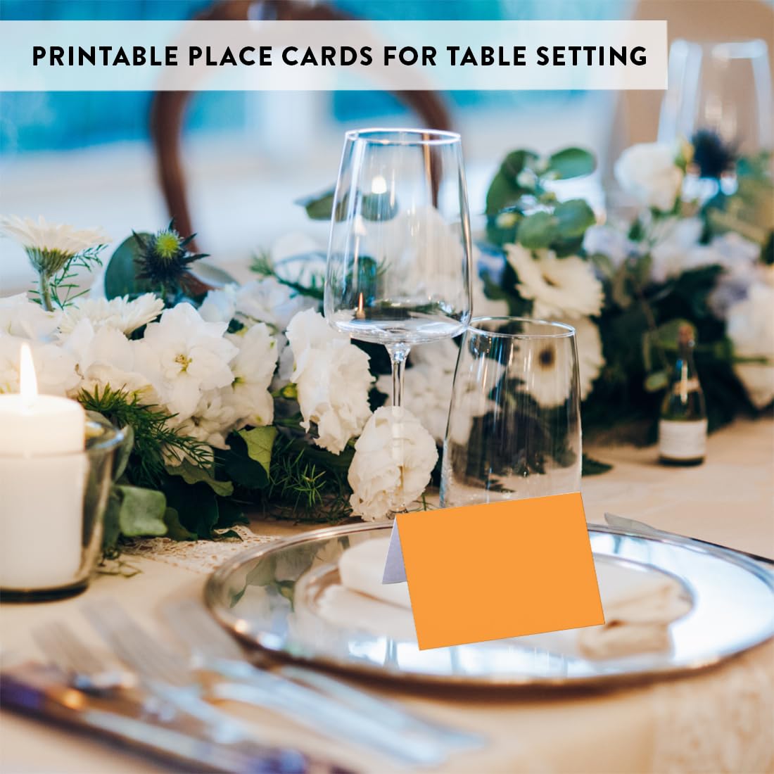 Andaz Press Printable Table Tent Place Cards - 20-Pack Orange Blank Name Cards for Wedding, Baby Shower & Graduation | Elegant Seat Placement for Dining Events, Buffets & Special Occasions