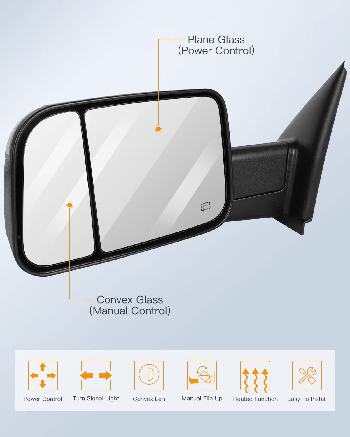 Heavy Duty Towing Mirrors for 2002-2008 Dodge Ram 1500 & 2003-2009 Ram 2500/3500 - Power Adjustable, Heated with Turn Signal - Black Pair (Left & Right) - Perfect for Trailering, RV Towing & Off-Road Adventures