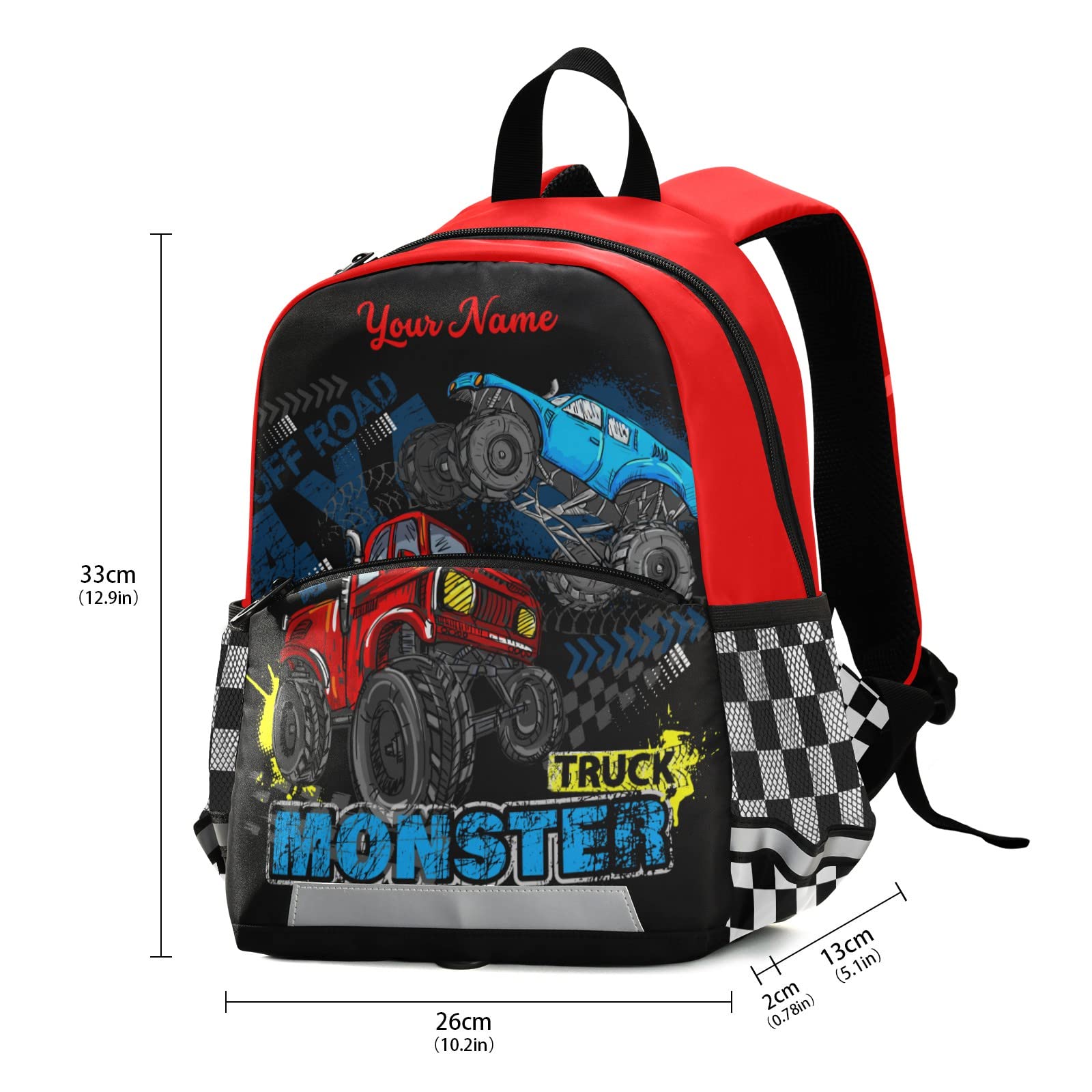 Personalized Monster Truck Backpack for Boys - 13 Inch Kids School Backpack with Name Customization | Durable Toddler Backpack for School, Travel & Outdoor Adventures